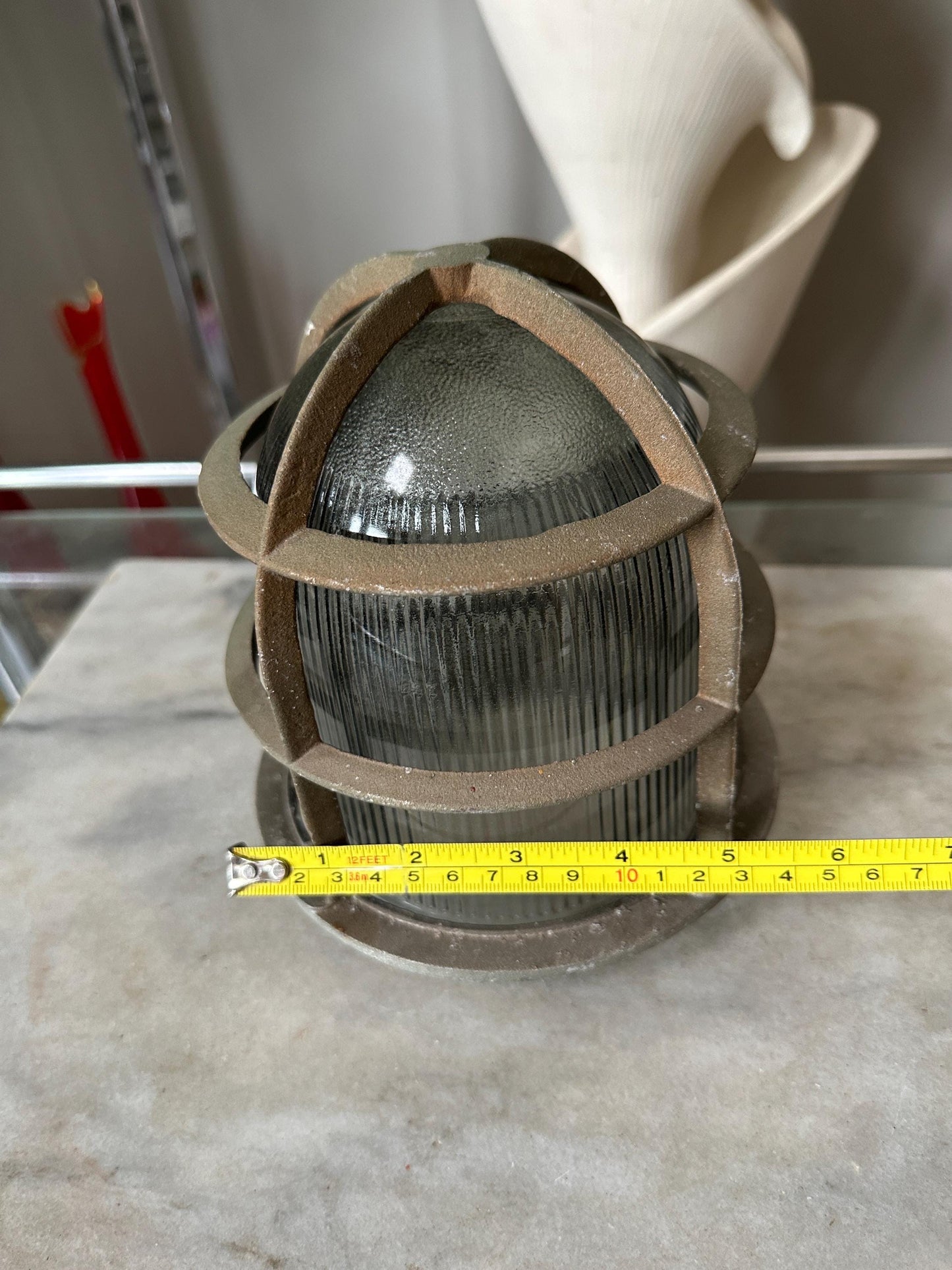 Vintage Explosion Proof Industrial Cage Light Frame with Rab Glass Shade PLEASE READ DESCRIPTION