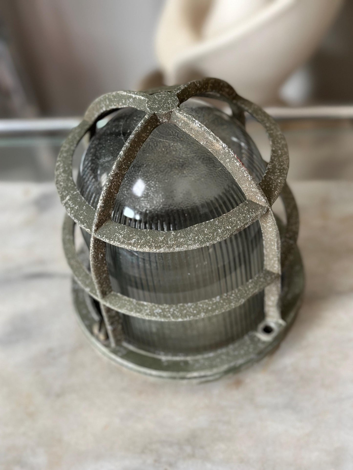 Vintage Explosion Proof Industrial Cage Light Frame with Rab Glass Shade