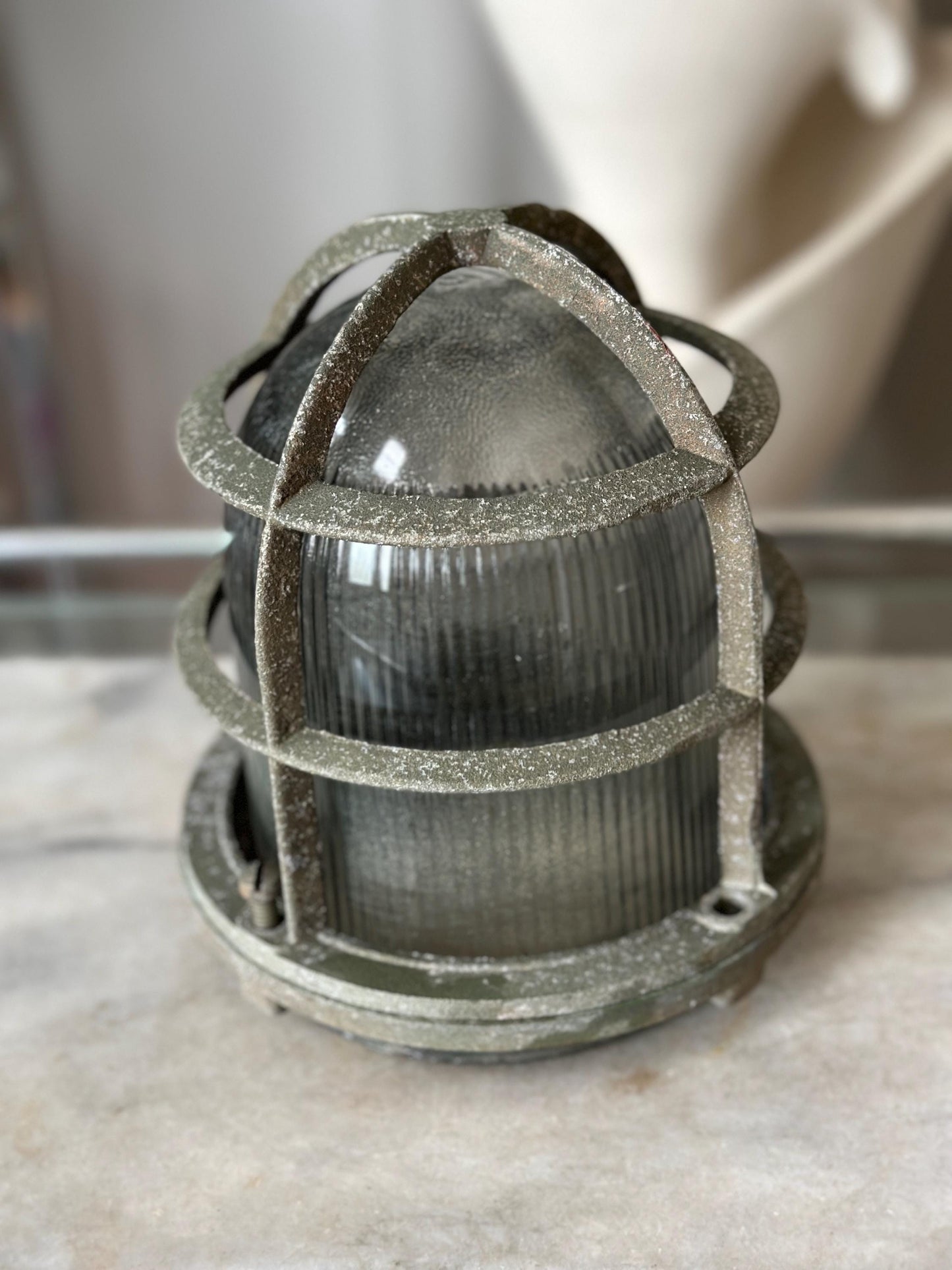 Vintage Explosion Proof Industrial Cage Light Frame with Rab Glass Shade