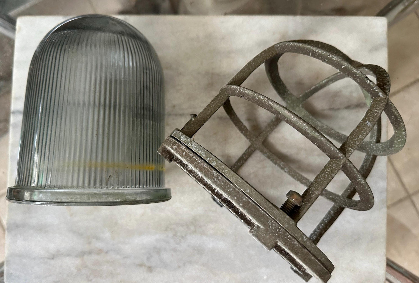 Vintage Explosion Proof Industrial Cage Light Frame with Rab Glass Shade