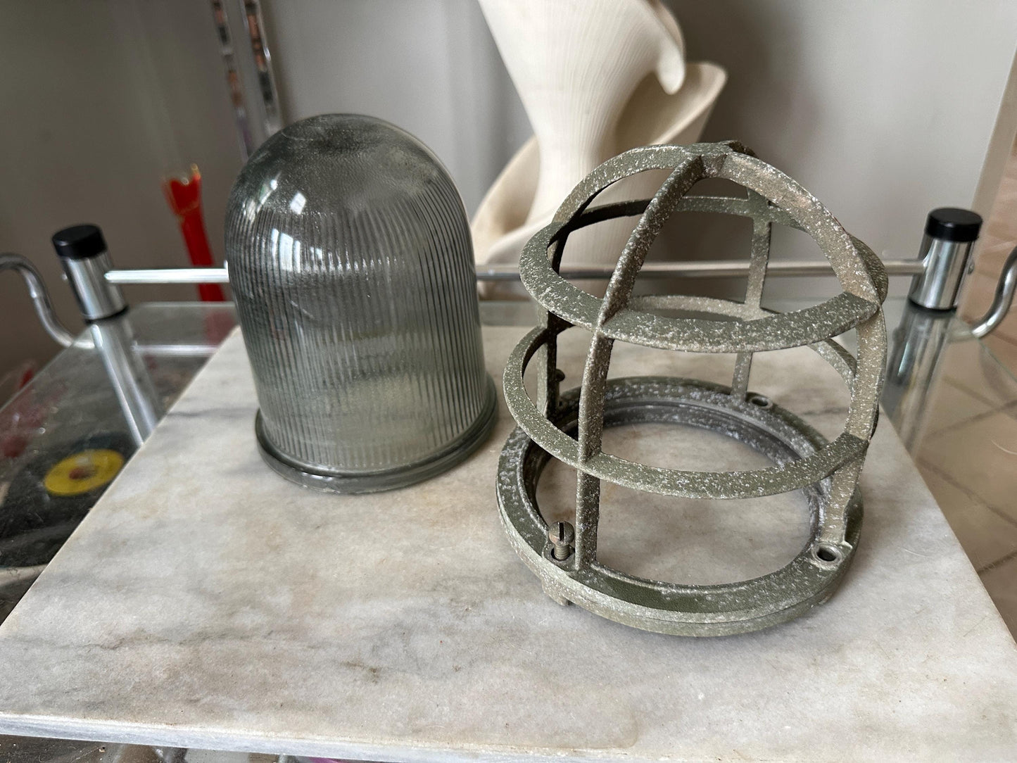 Vintage Explosion Proof Industrial Cage Light Frame with Rab Glass Shade