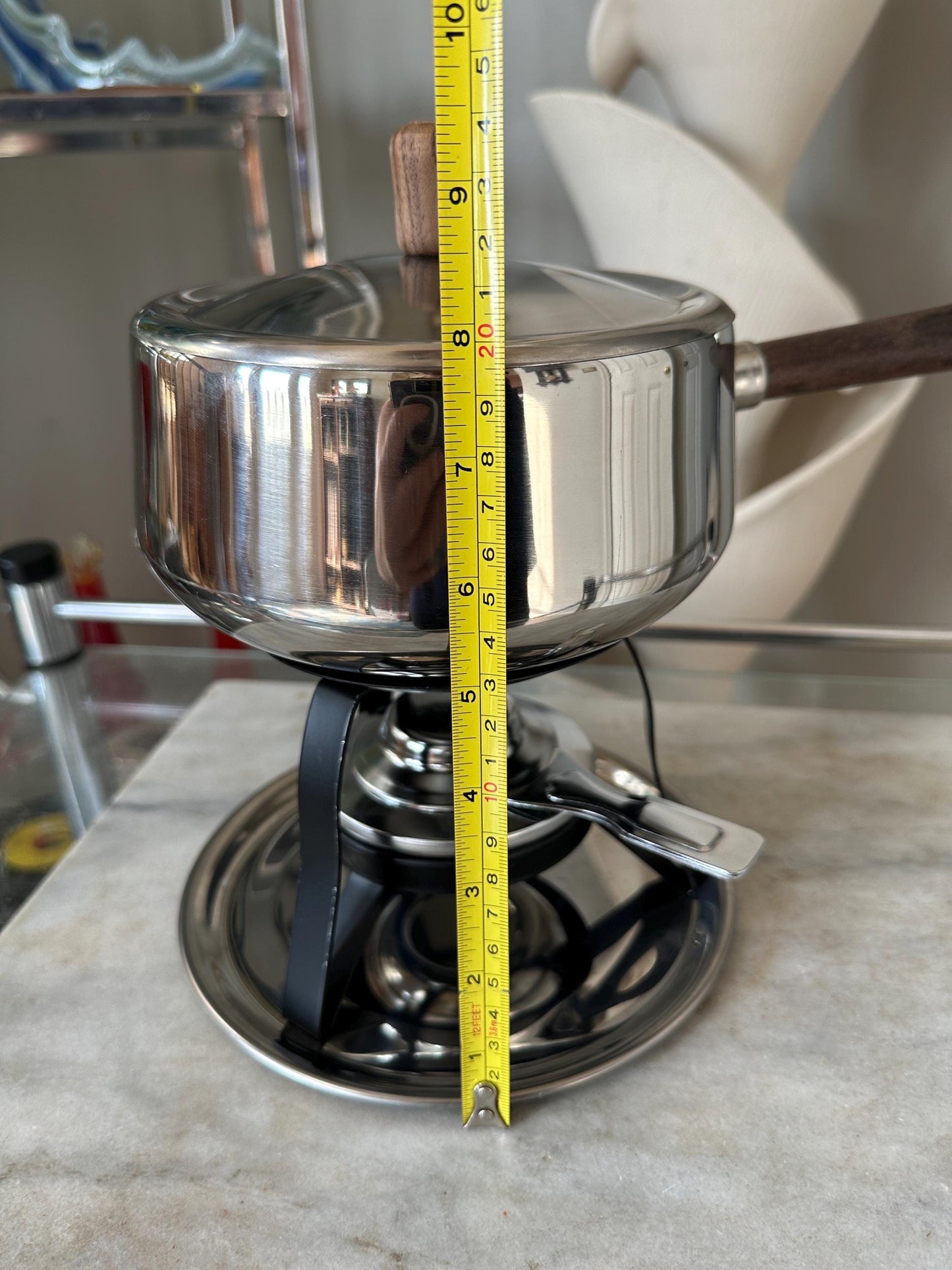 Vintage Chrome Stainless Steel Fondue Set: Otagiri Forks, Propane Burner