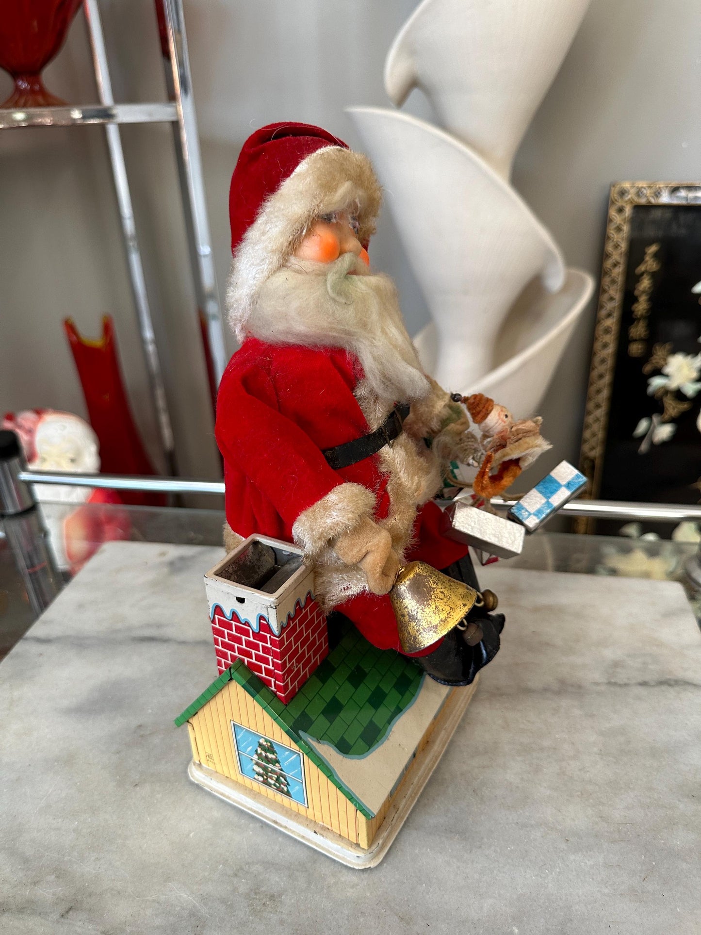 Vintage 1960s Animated Santa Claus Tin Toy Bank - HTTC Japan - For Display