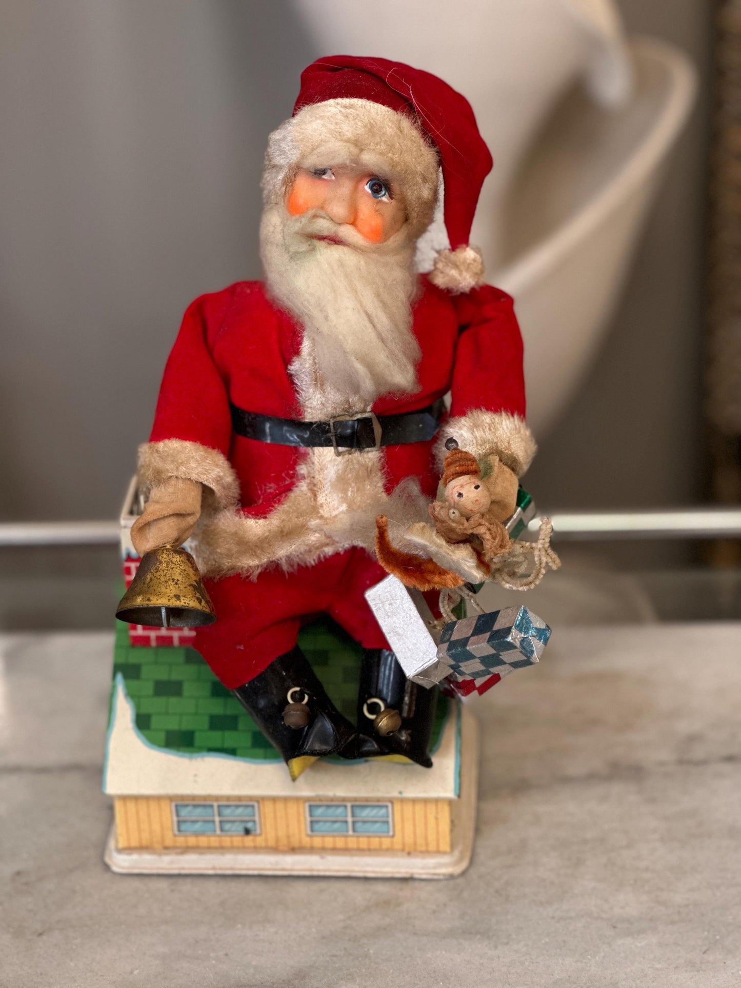 Vintage 1960s Animated Santa Claus Tin Toy Bank - HTTC Japan - For Display