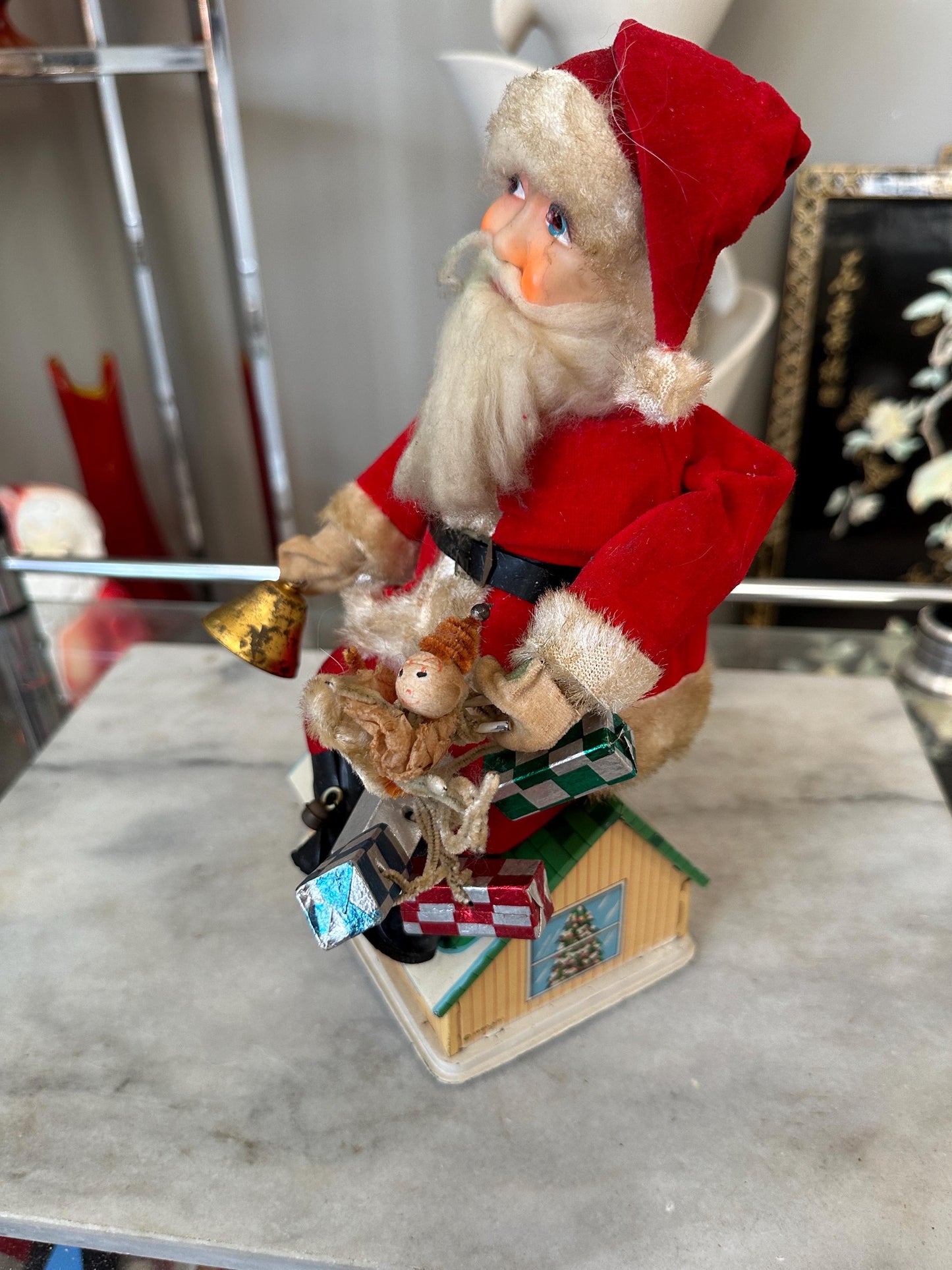 Vintage 1960s Animated Santa Claus Tin Toy Bank - HTTC Japan - For Display