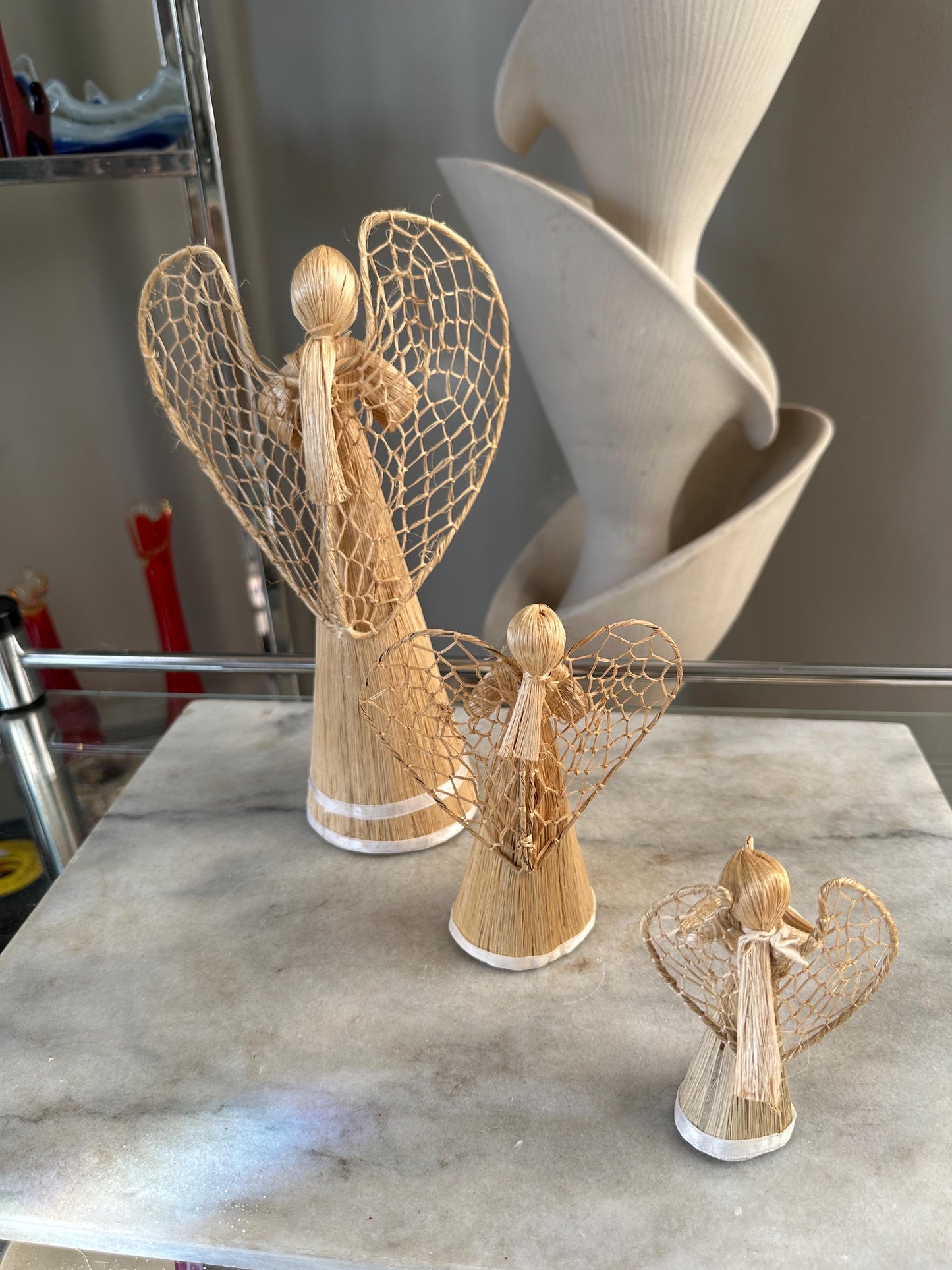 Abaca Angel Ornaments Set: Handmade Philippines Christmas Tree Decorations