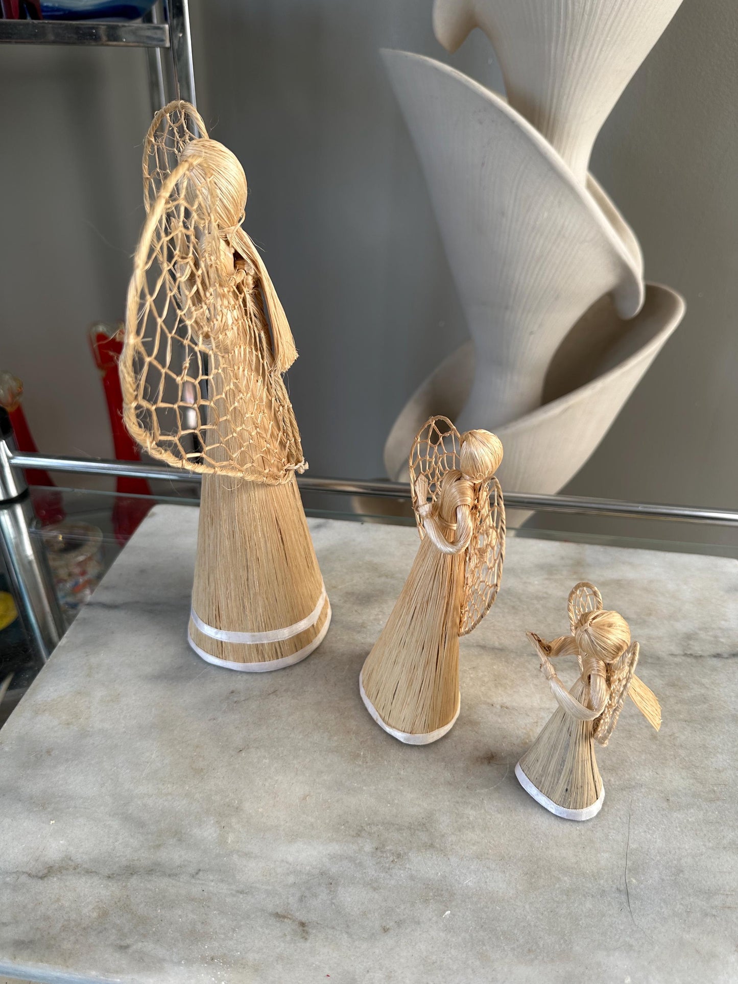 Abaca Angel Ornaments Set: Handmade Philippines Christmas Tree Decorations
