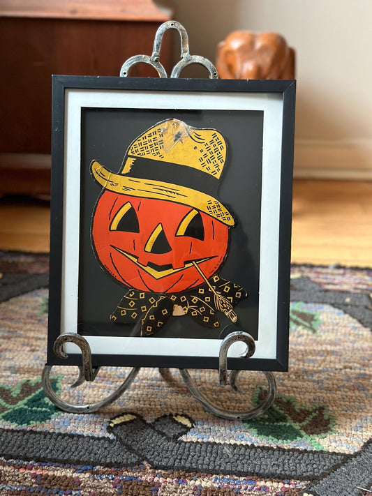 Framed Vintage H.E. Luhrs Jack-O'-Lantern Die-Cut: Retro Halloween Decor
