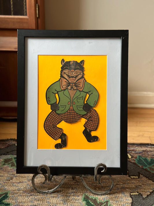 40s Vintage Framed BEISTLE Halloween Dancing Black Cat Jointed Wall Decoration