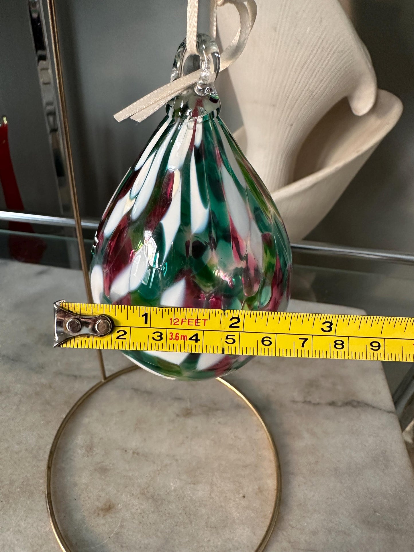 Vintage Hinkles Art Glass Ornament: Hand-Blown Confetti Teardrop, 4"