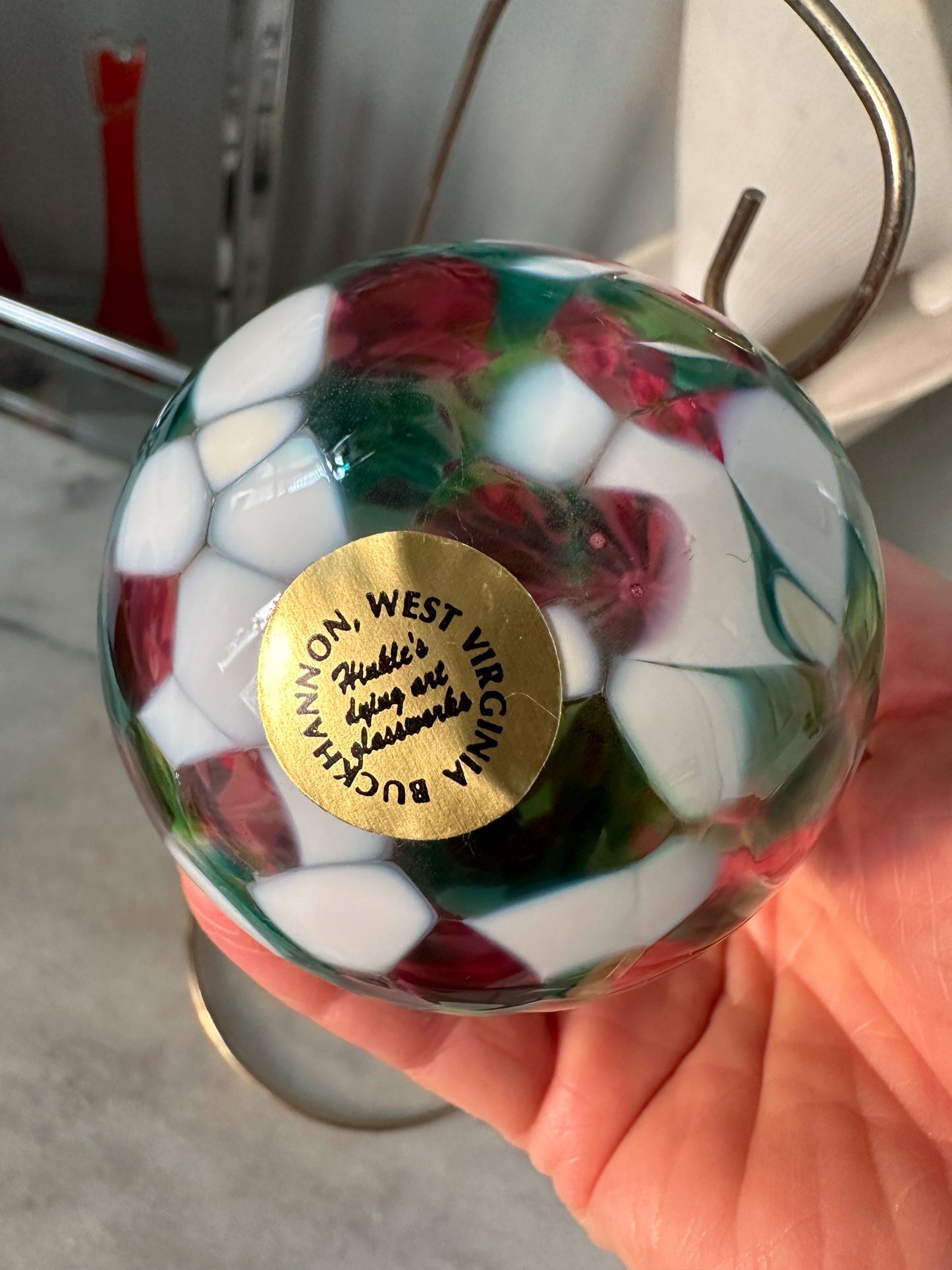 Vintage Hinkles Art Glass Ornament: Hand-Blown Confetti Teardrop, 4"