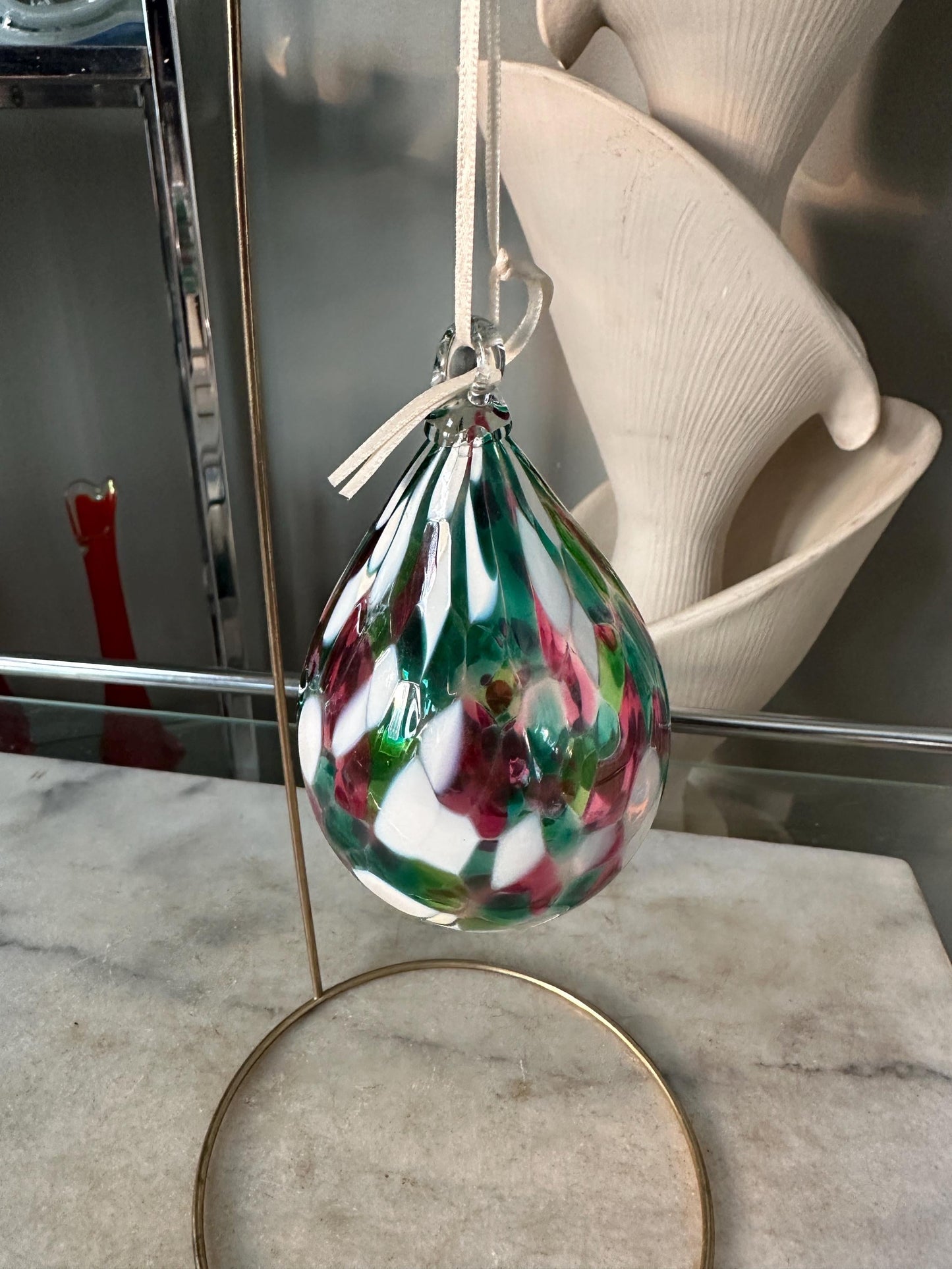 Vintage Hinkles Art Glass Ornament: Hand-Blown Confetti Teardrop, 4"