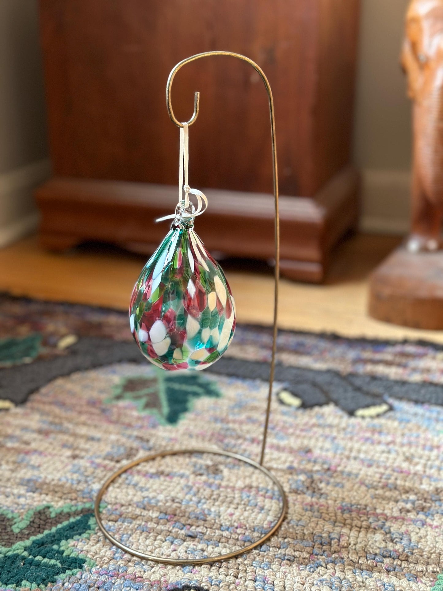 Vintage Hinkles Art Glass Ornament: Hand-Blown Confetti Teardrop, 4"