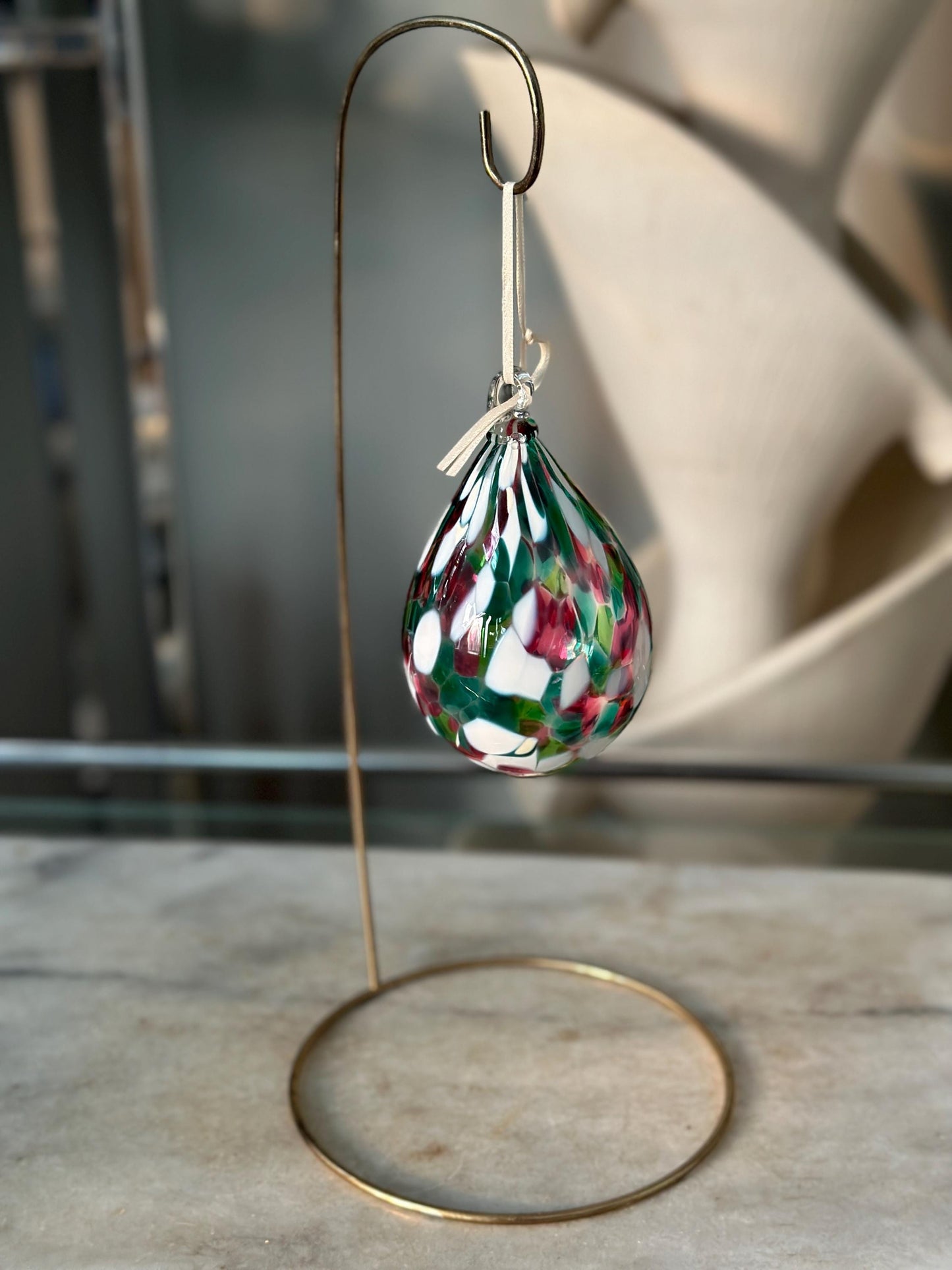 Vintage Hinkles Art Glass Ornament: Hand-Blown Confetti Teardrop, 4"