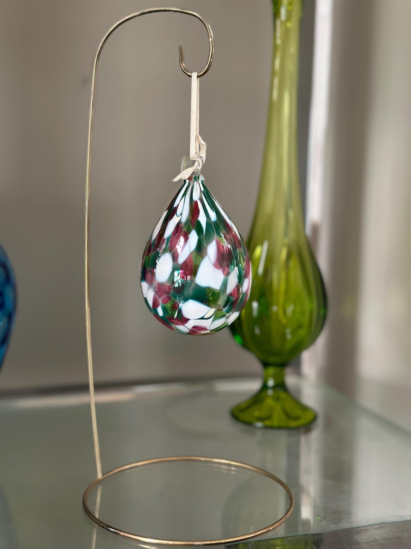 Vintage Hinkles Art Glass Ornament: Hand-Blown Confetti Teardrop, 4"
