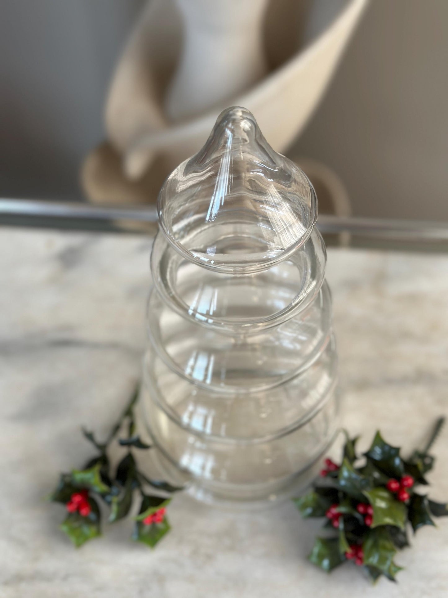 Vintage Christmas Tree Candy Dish: Large Clear Glass Apothecary Jar