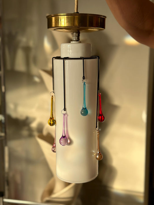 MCM Glass Pendant Lamp: Teardrop Crystal Ceiling Light, 14"x5"