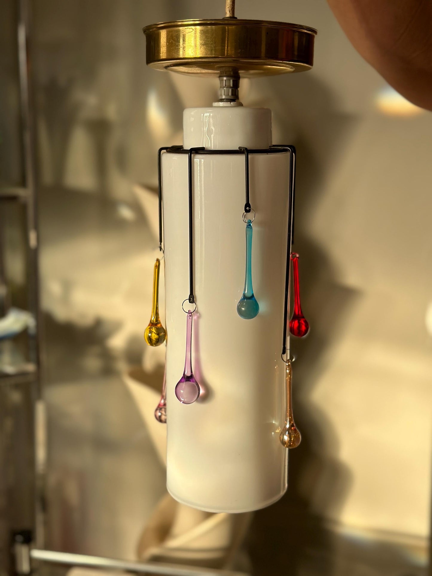 MCM Glass Pendant Lamp: Teardrop Crystal Ceiling Light, 14"x5"