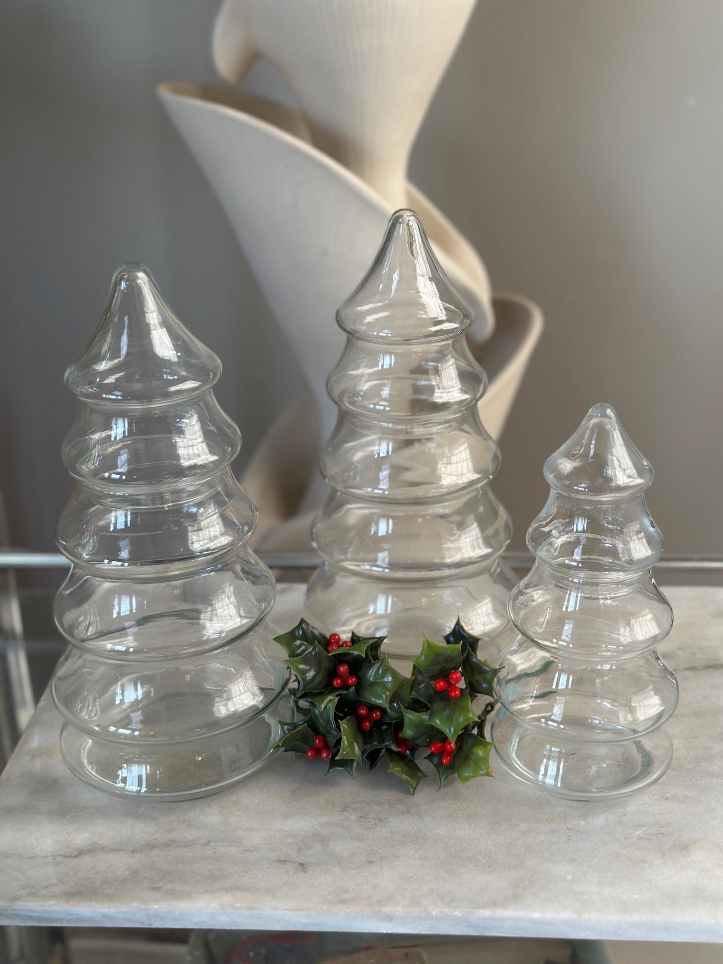Vintage Christmas Tree Candy Dish: Large Clear Glass Apothecary Jar