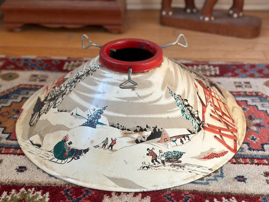 Vintage 1950s Coloramic Christmas Tree Stand - Mid Century Winter Scene