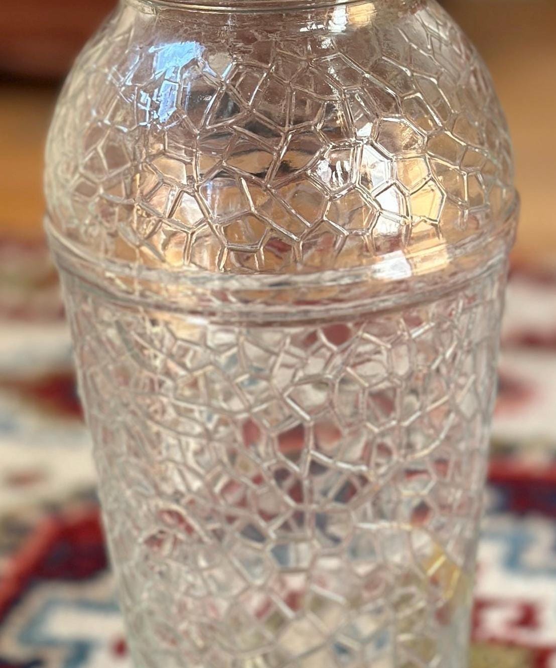Vintage Crackle Glass Cocktail Shaker: Mid-Century Modern Barware