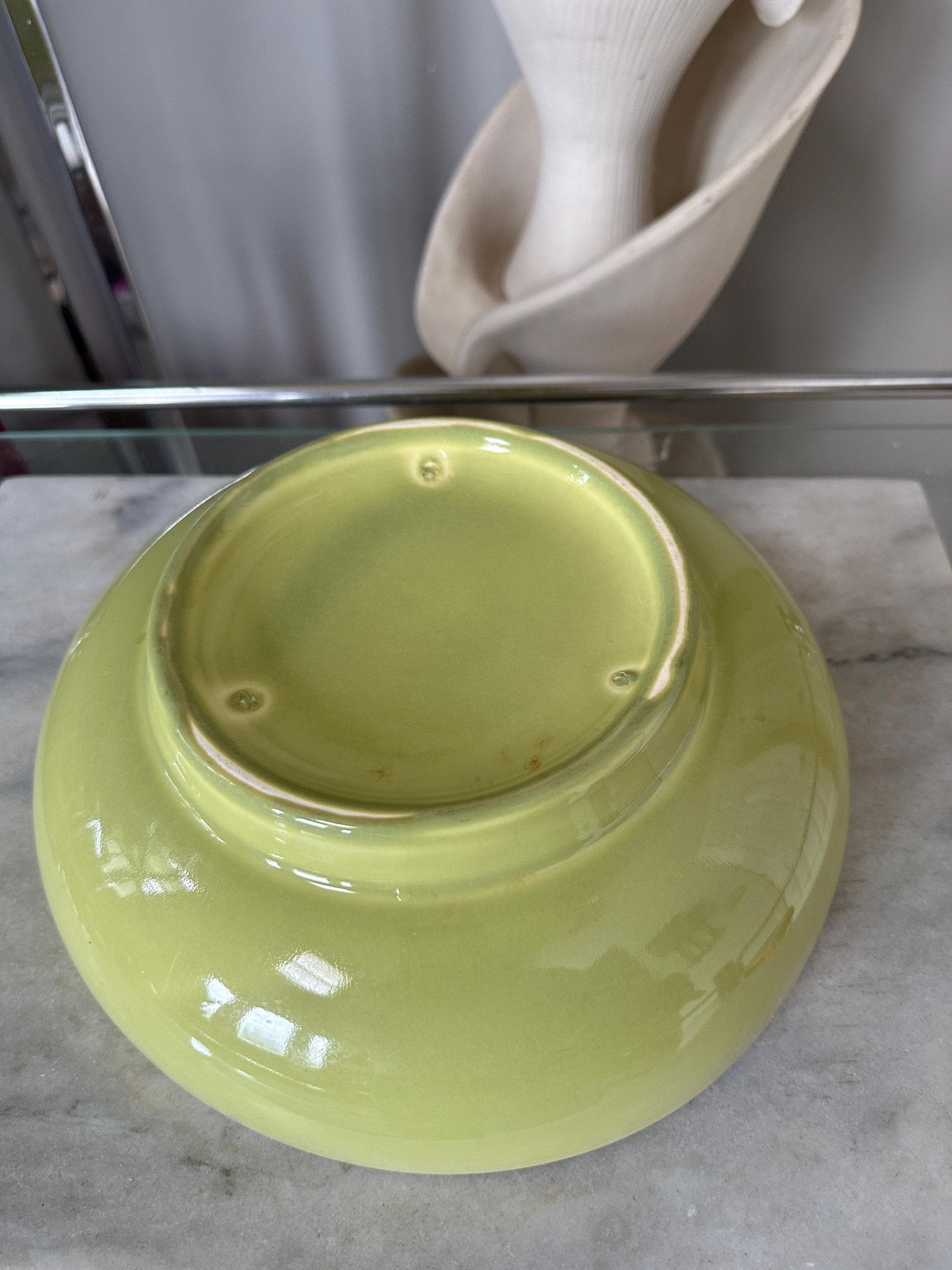 MCM Lime Green USA Pottery Pedestal Succulent Bowl Planter – 10” x 3.5”