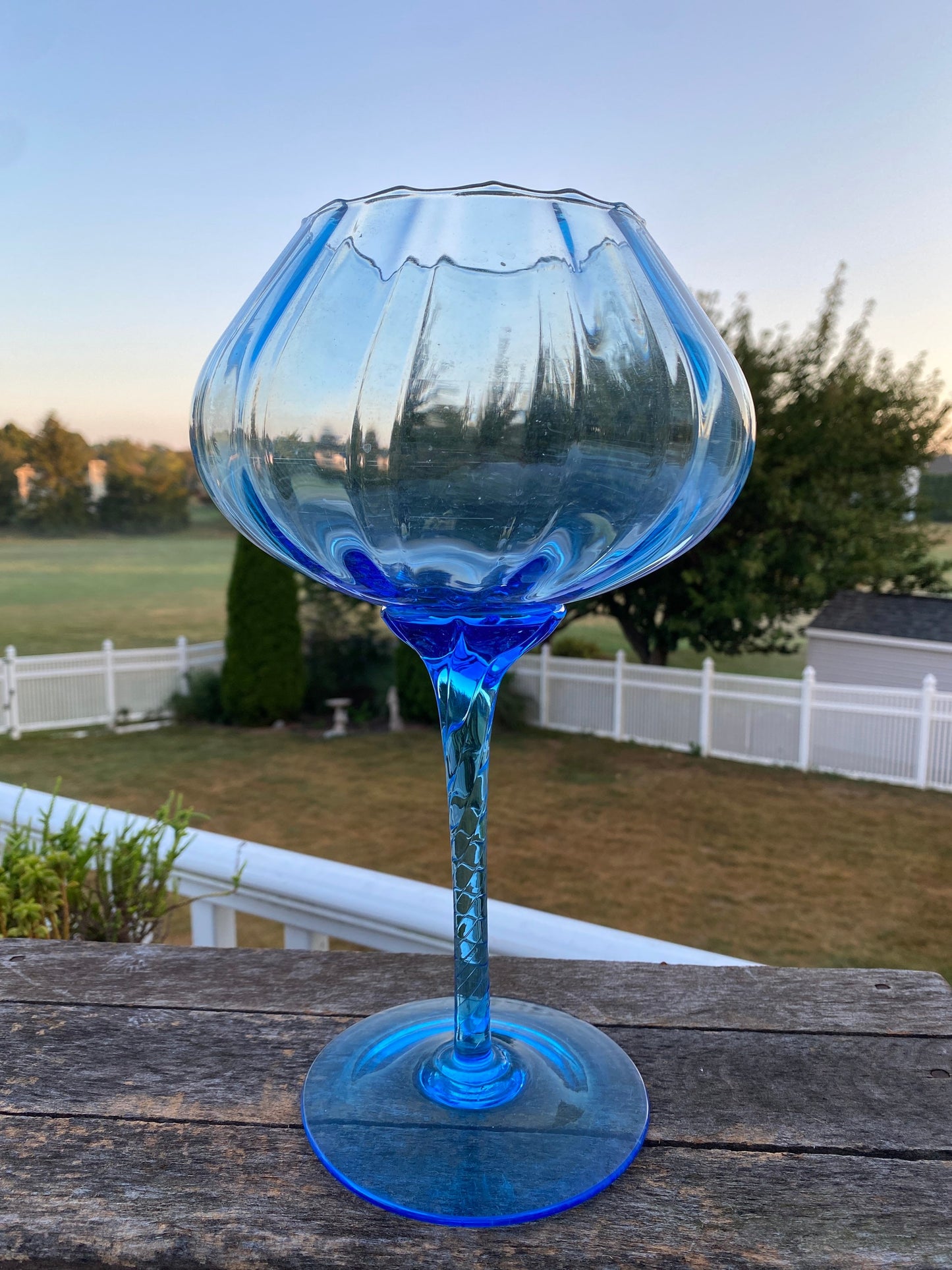 Vintage Retro MCM Turquoise Blown Glass Brandy Snifter / Vase 12” tall | Empoli Optic Ribbed Swia Snifter Vace | Mid Century Modern