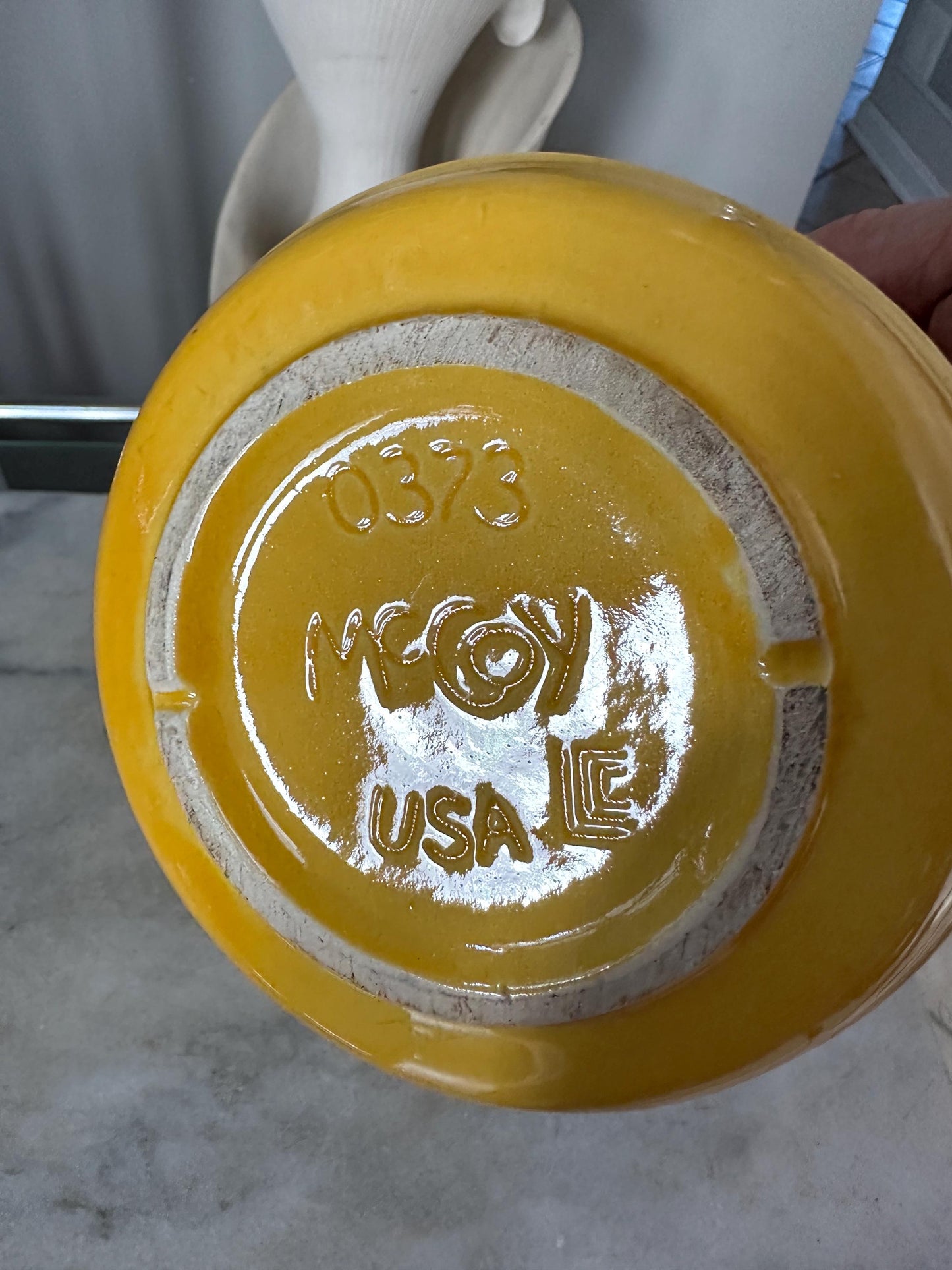 McCoy 1960s Vintage Art Pottery Yellow Bamboo Flower Pot Saucer Planter 0373