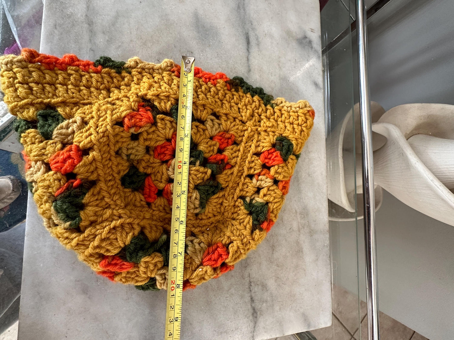 Vintage 70s Hand-Crocheted Granny Square Bucket Hat – Retro Autumn Boho
