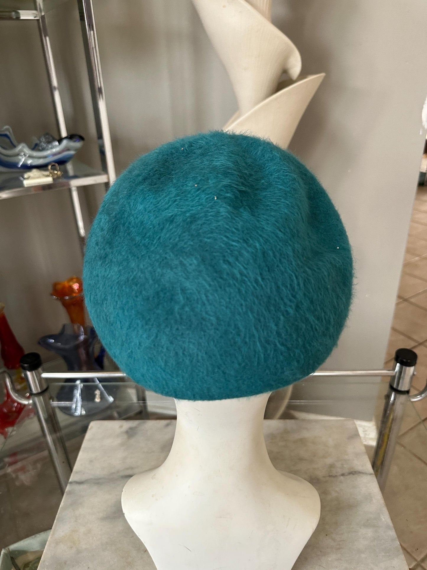 Vintage Turquoise Wool Felt Dress Hat | Merrimack Metri-Soie | 1950s Ladies Hat, New Old Stock