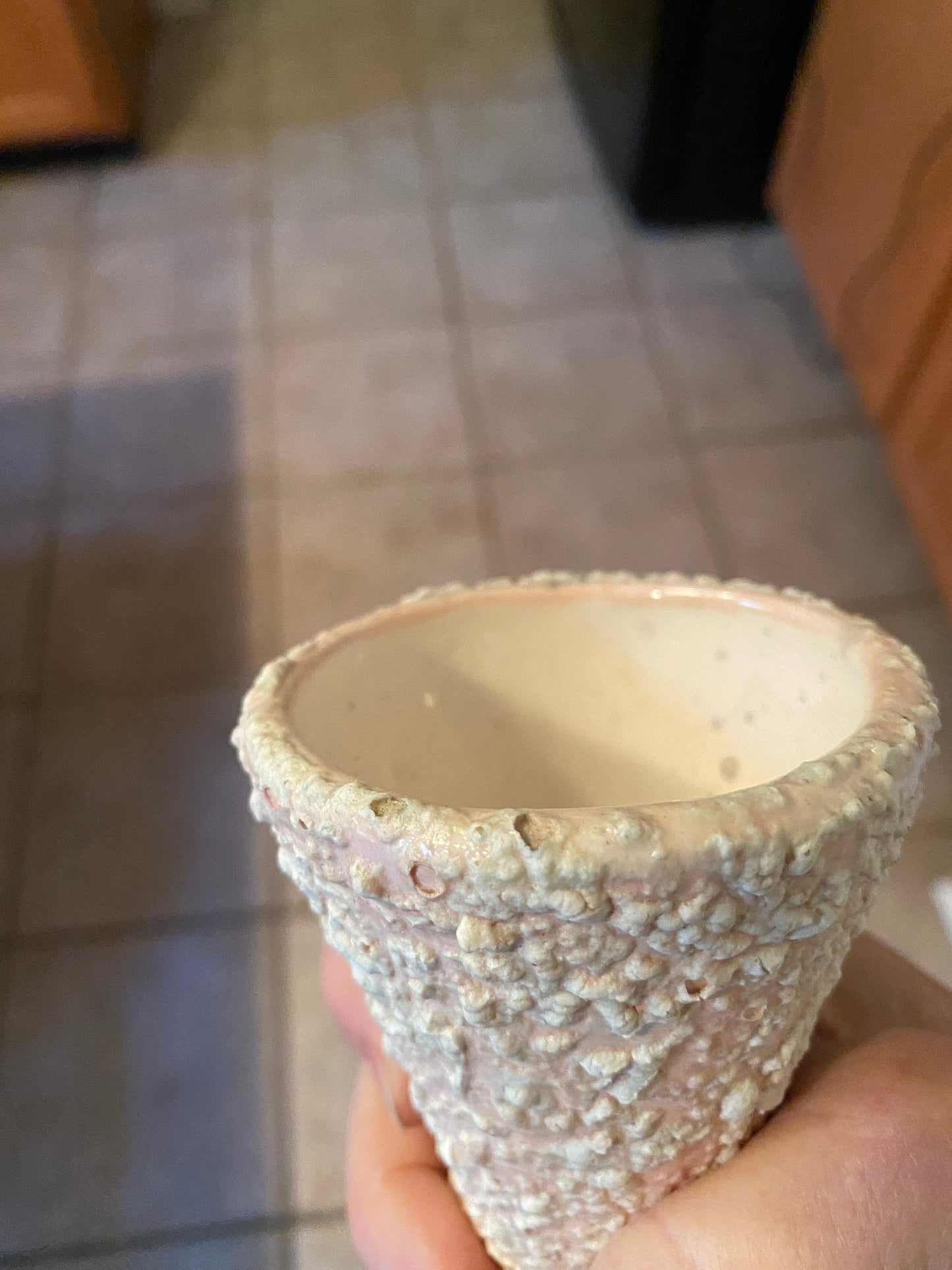 Mid Century Modern Pink and White Atomic Vase | MCM Popcorn Pottery