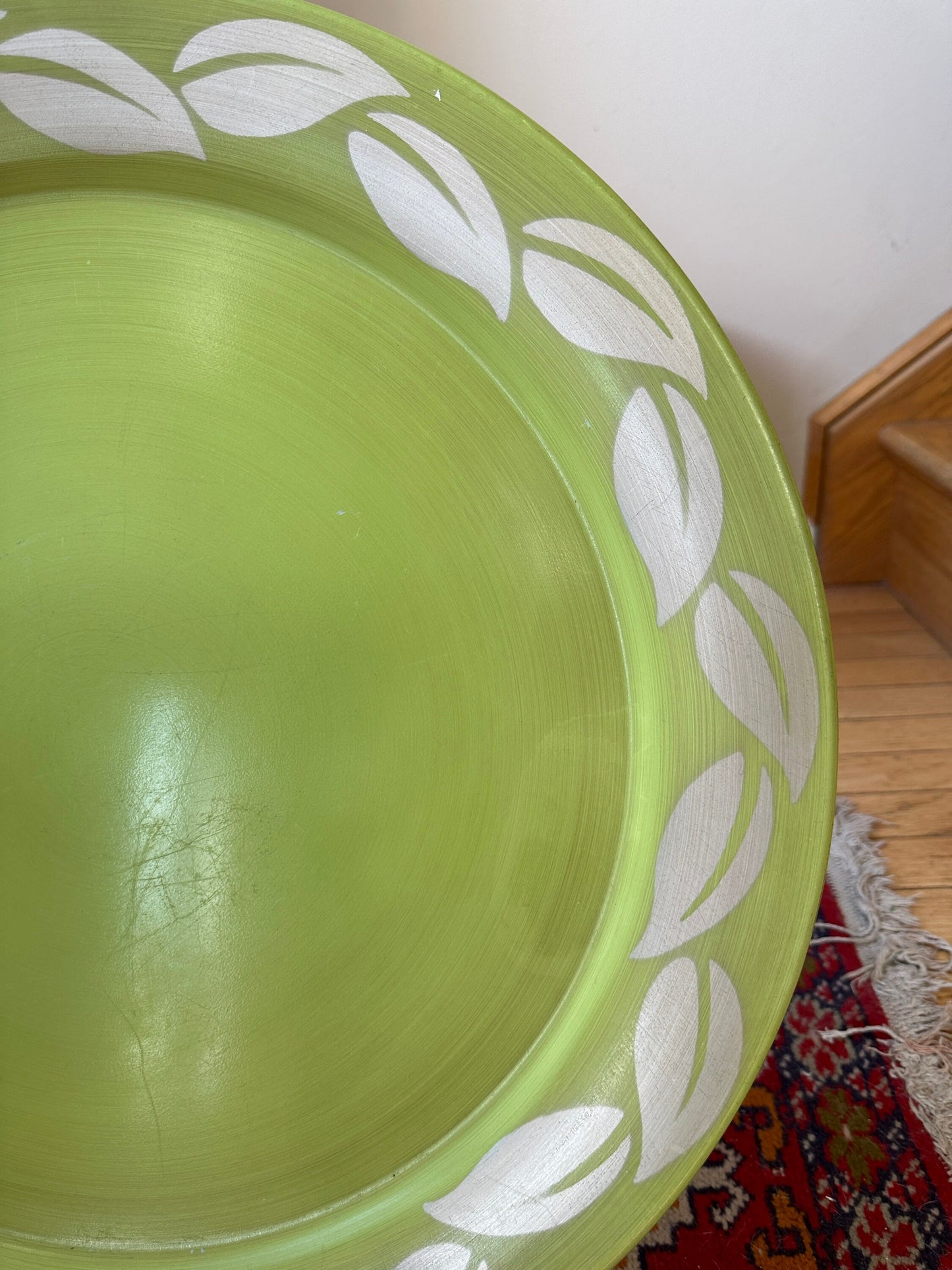 MCM large Chartreuse Tin Litho Tray with Silver Leave Birder | Vintage Tray | Tetro Green Tray | 19.75”