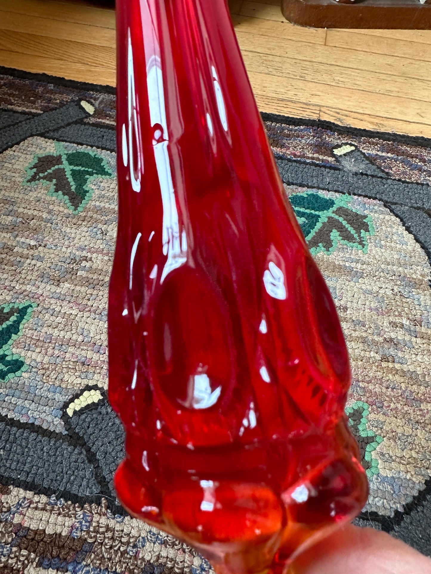 Vintage MCM Kanawha Glass Amberina Bullseye and Daisy Pedestal Swung Vase