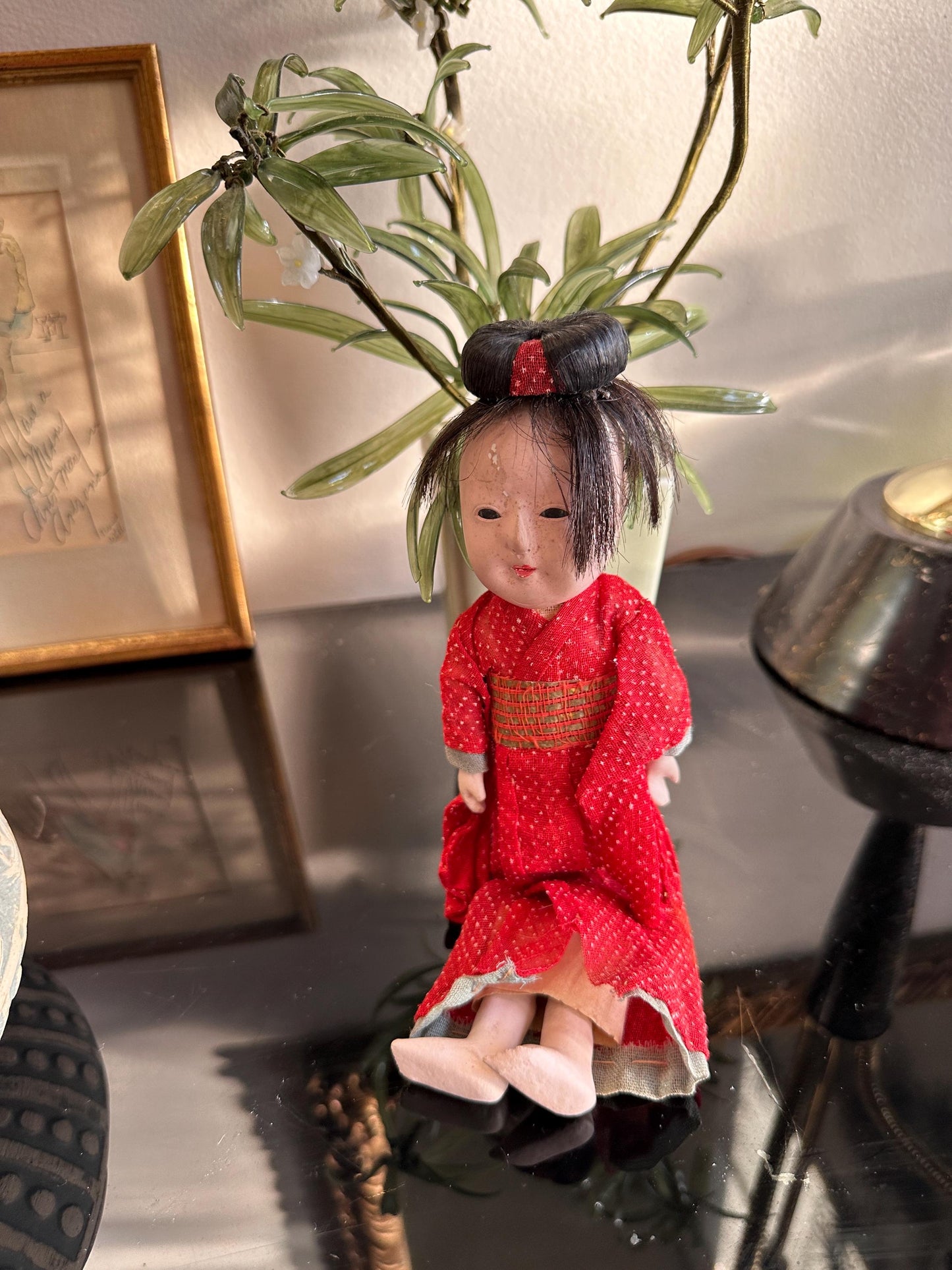 Antique Composition Doll, Asian Geisha, As Found (please read description)