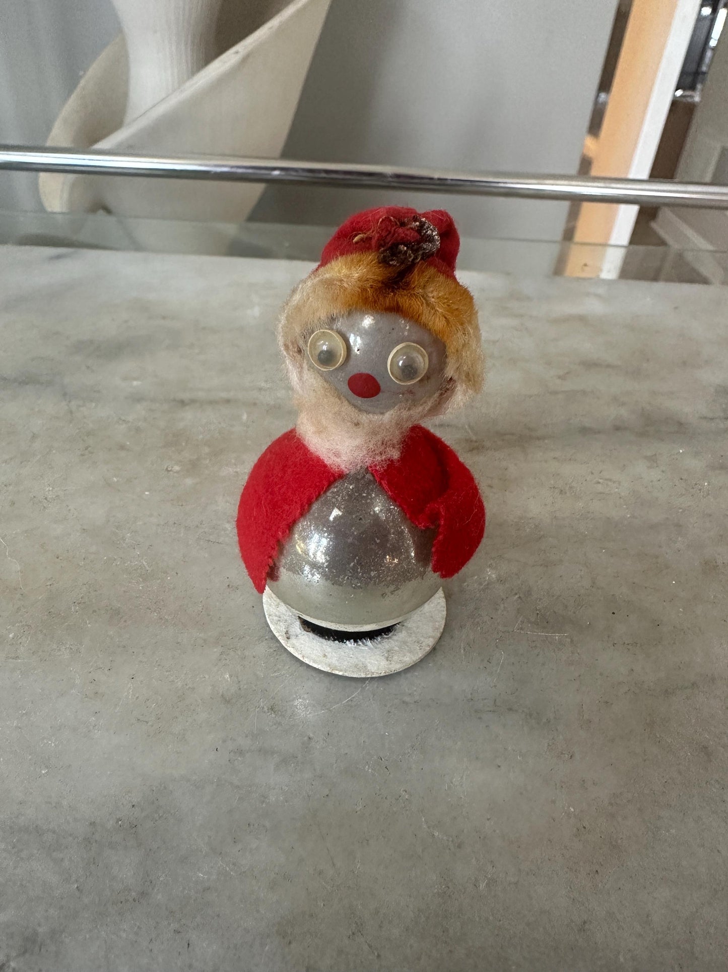 Vintage Christmas Mercury Glass Standing Santa Ornament, Googly Eyes & Felt Hat, Kitschmas