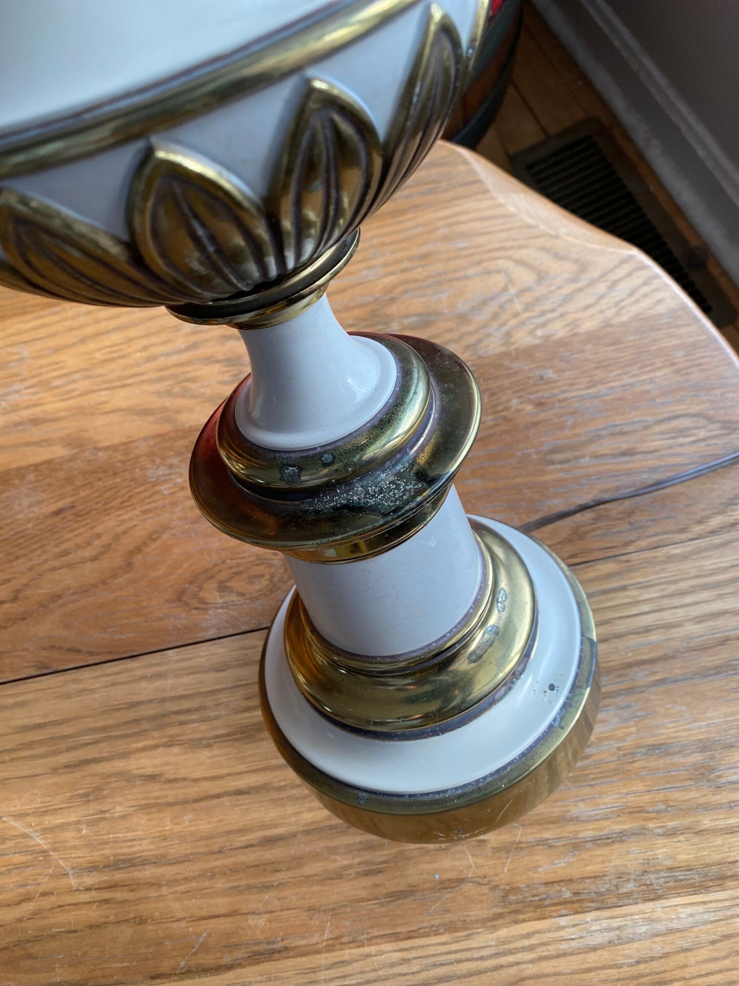 Vintage Stiffel Brass Lamp Solid Metal Mid Century 27 Inch Table Lamp Enamel Tole Style