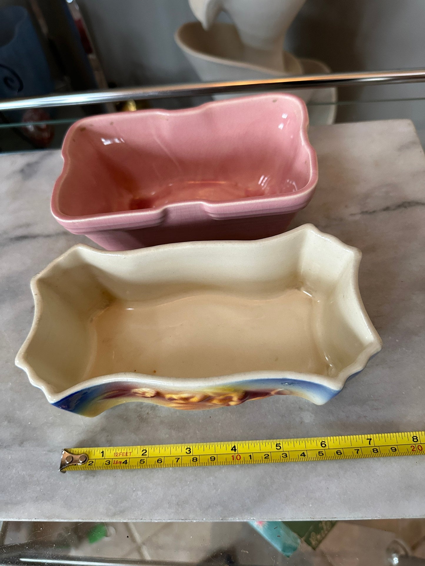 Set of a two USA Pottery Succulent Olanters | USA Art Pottery | Pink Plater | Ombré Floral Planter