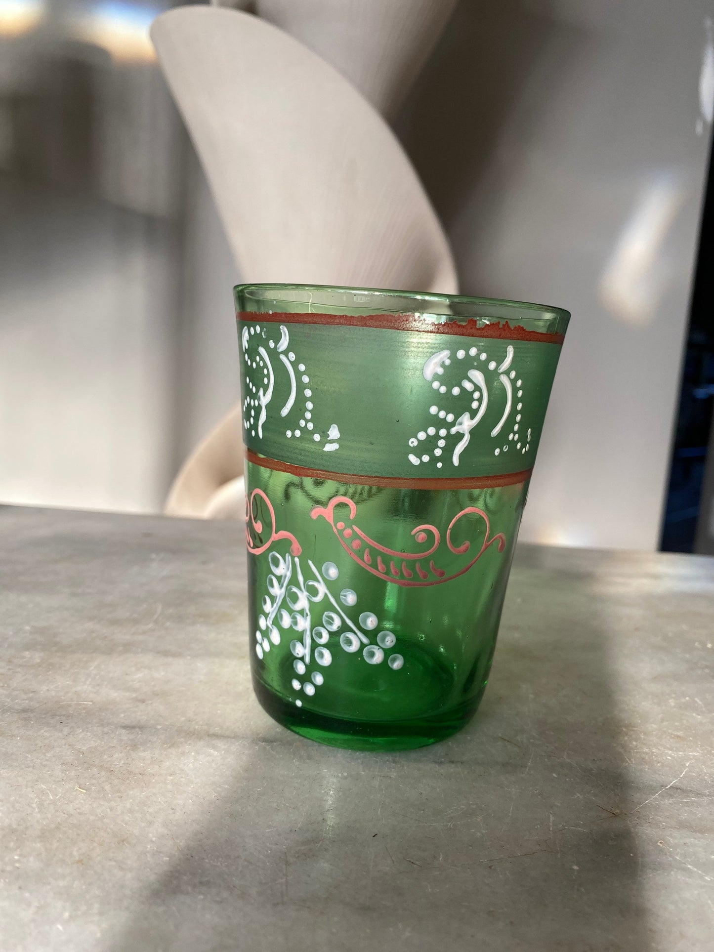 Antique Victorian Green Paneled Hand Painted Enamel Glass Tumbler