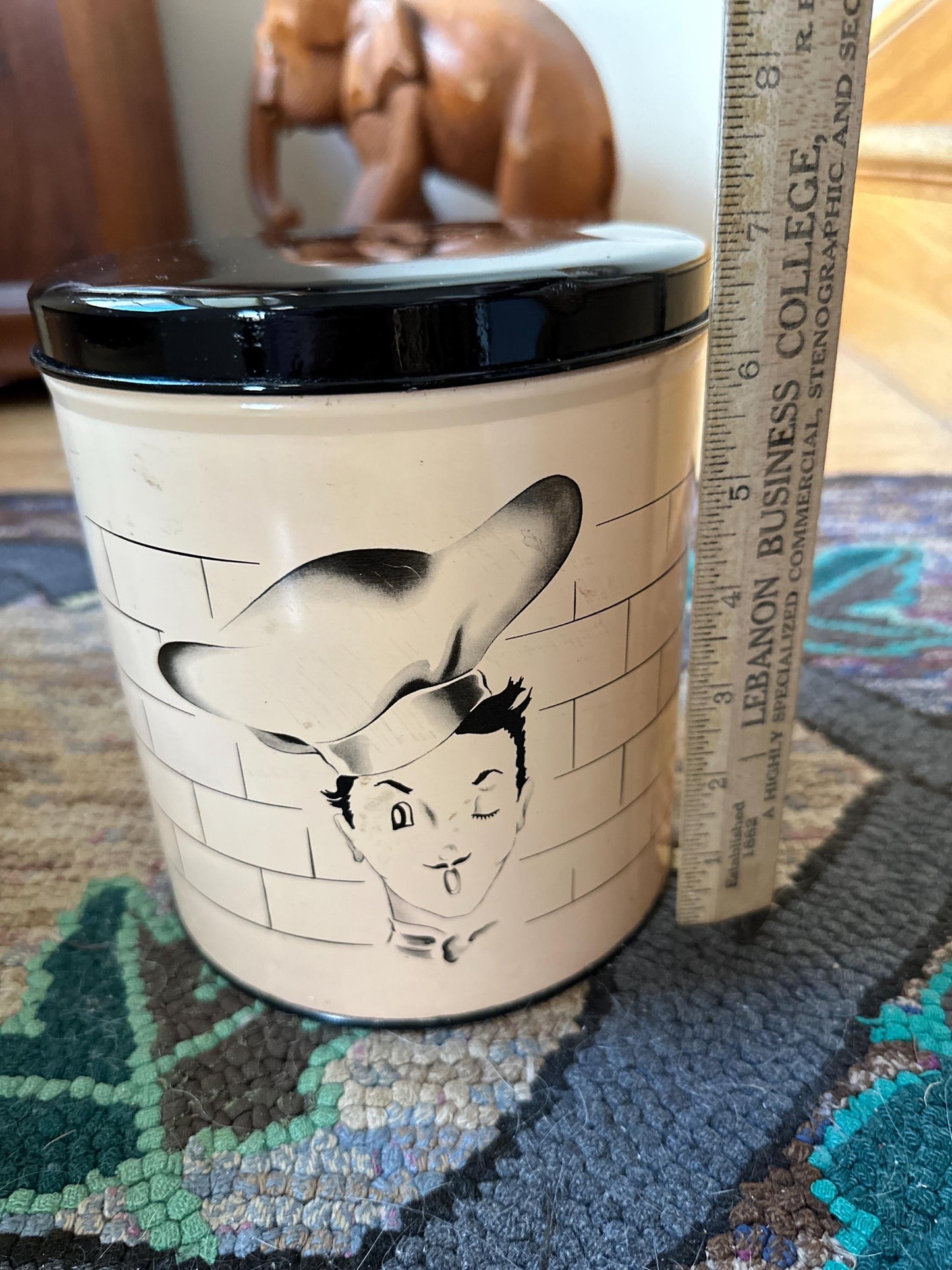 Vintage 1950s Parmeco Happy Chef Canister set Pink or Cream and Black MCM Metal Nesting Canisters (4)