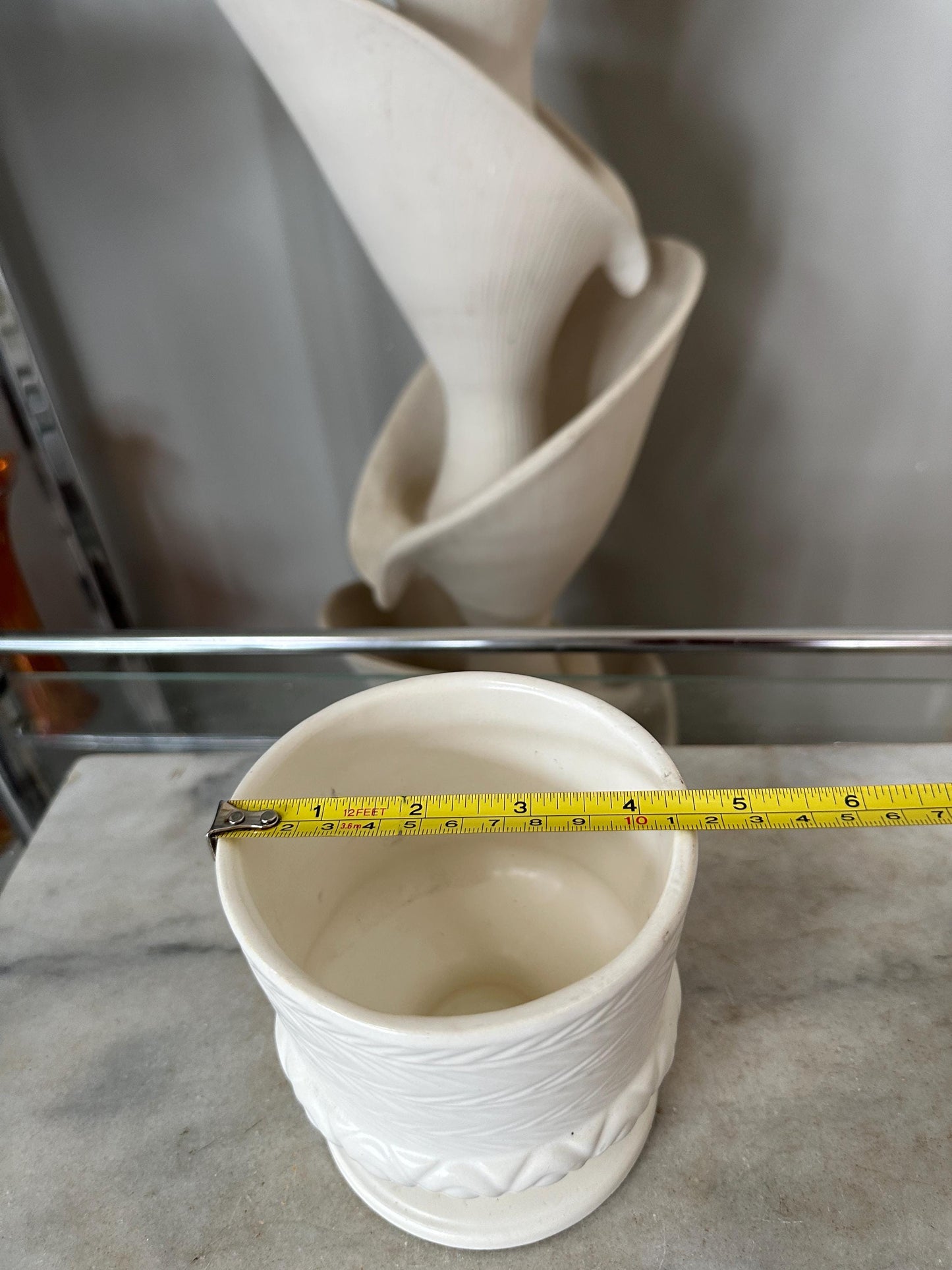 Vintage Hull USA F64 Vase | White Matte Glaze Pedestal Pottery