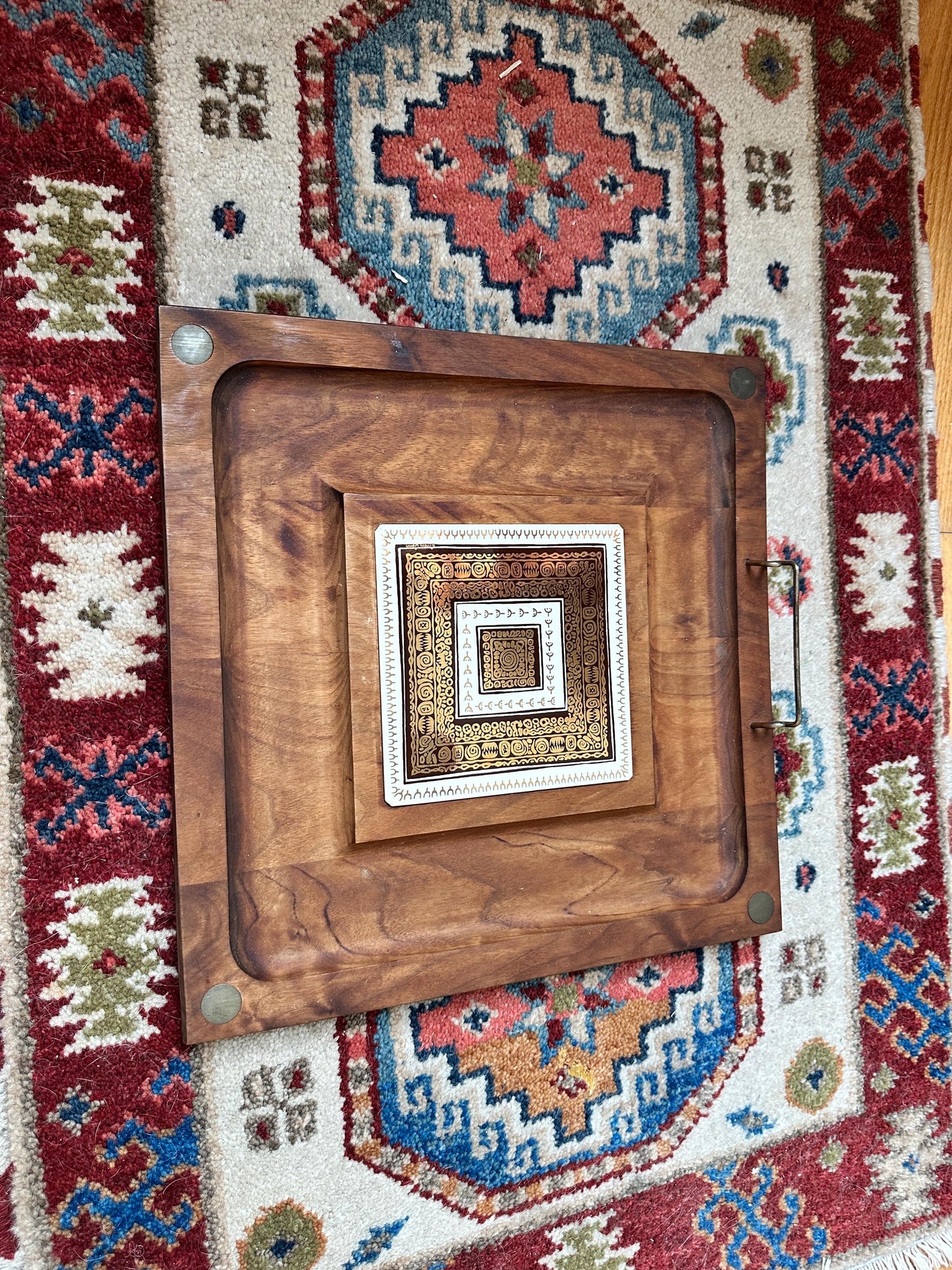 Vintage Midcentury Modern Ernest Sohn Walnut & Ceramic Cheese Board Serving Tray
