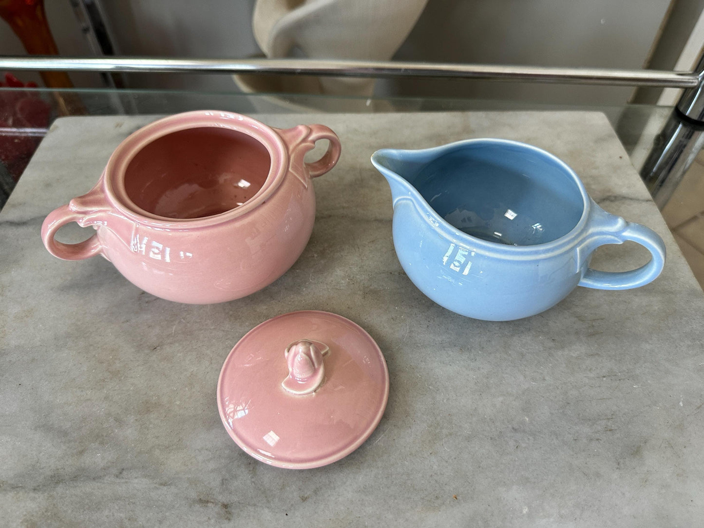 Vintage Lu-Ray Pastel Creamer and Sugar Set | 1940s Taylor Smith & Taylor