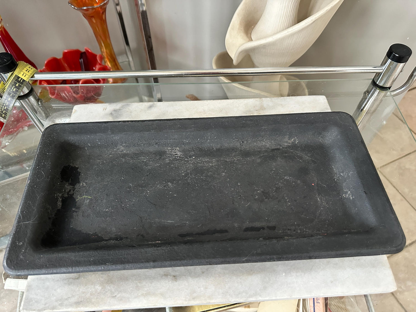 Rustic Black Wooden Tray – Farmhouse Dough Board, Early 20th Century
