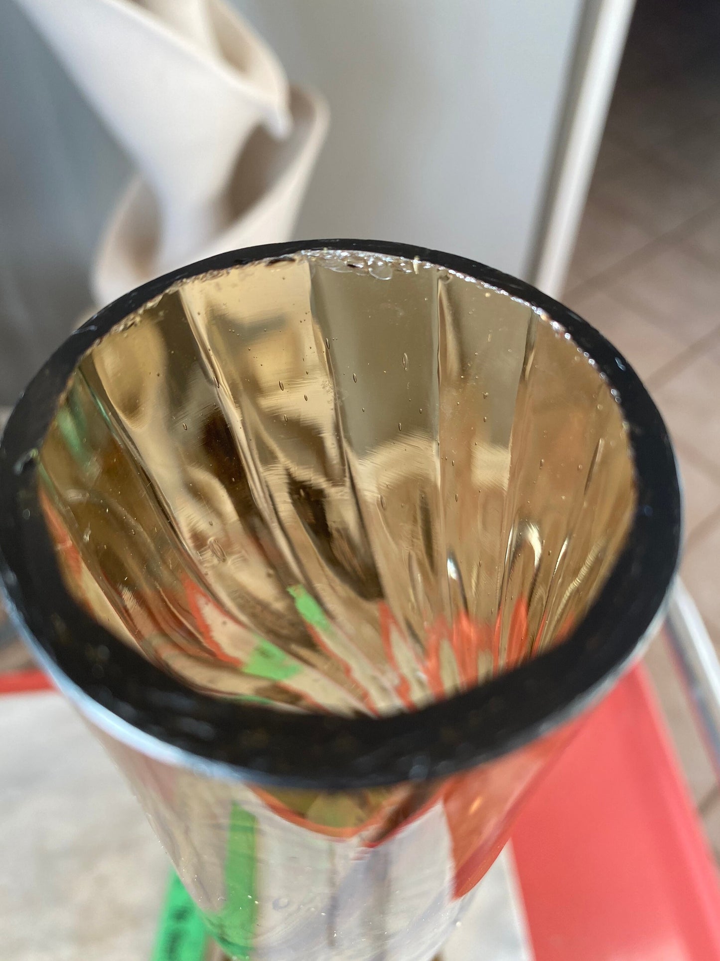 Vintage MCM Amber Empoli Glass Large Vase | Mid Century Modern Optic Swirl Amber Glass Vase | 18 x 5