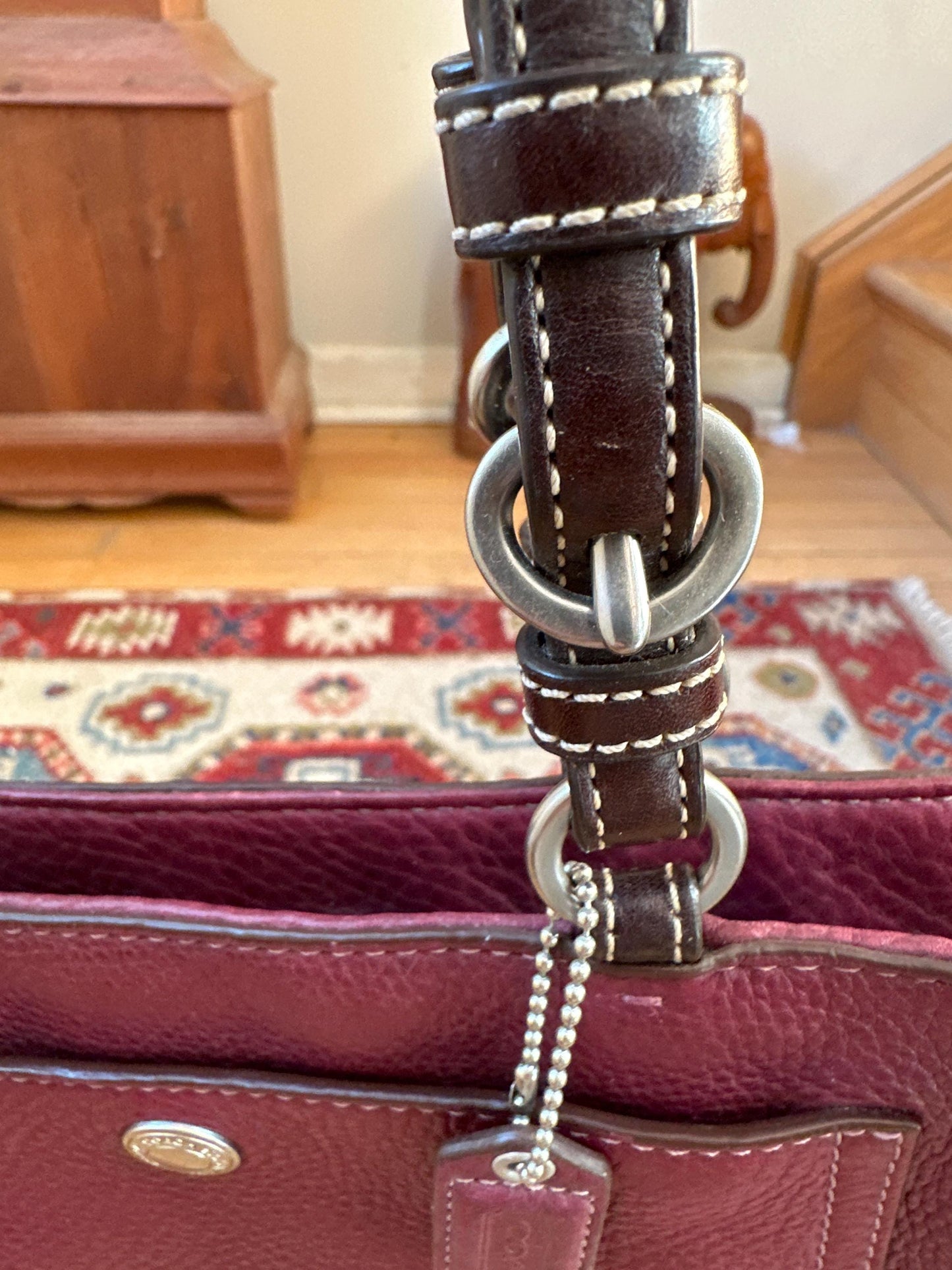 Vintage Chelsea Top Handle Handbag | Burgundy Pebbled Leather Purse | Structured 1980s-1990s Bag