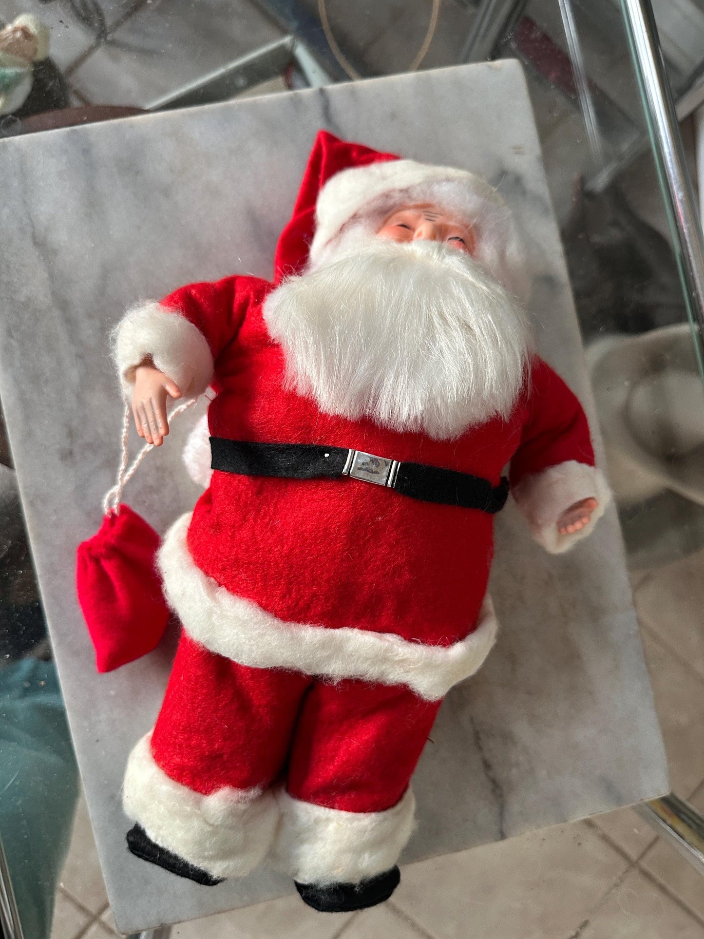 Vintage 1970s Hand Crafted Santa Doll: Rubber Face, Blue Eyes, 13" Collectible