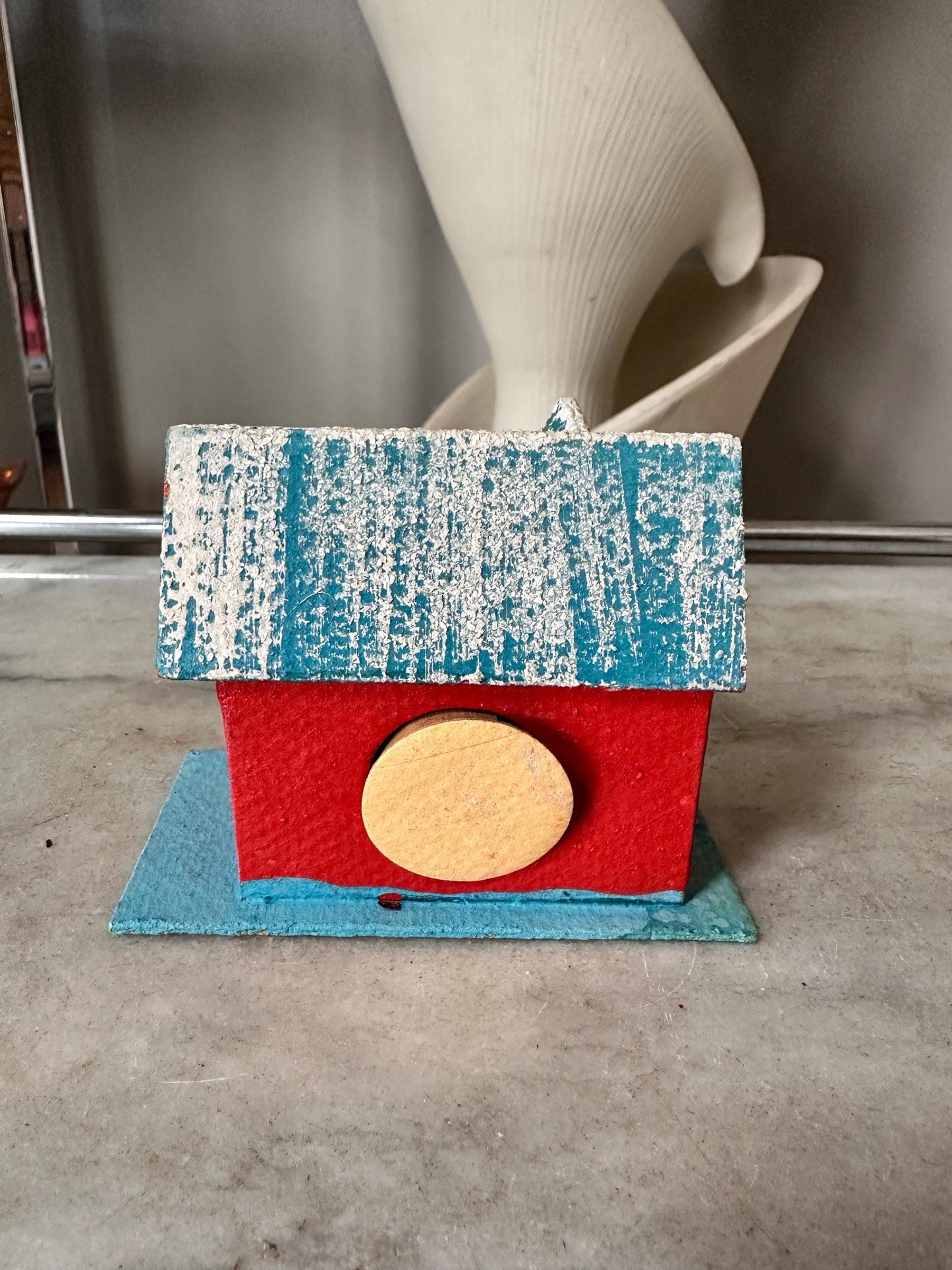 Vintage Blue, Red and White Mica Glitter Putz House, Made in Japan