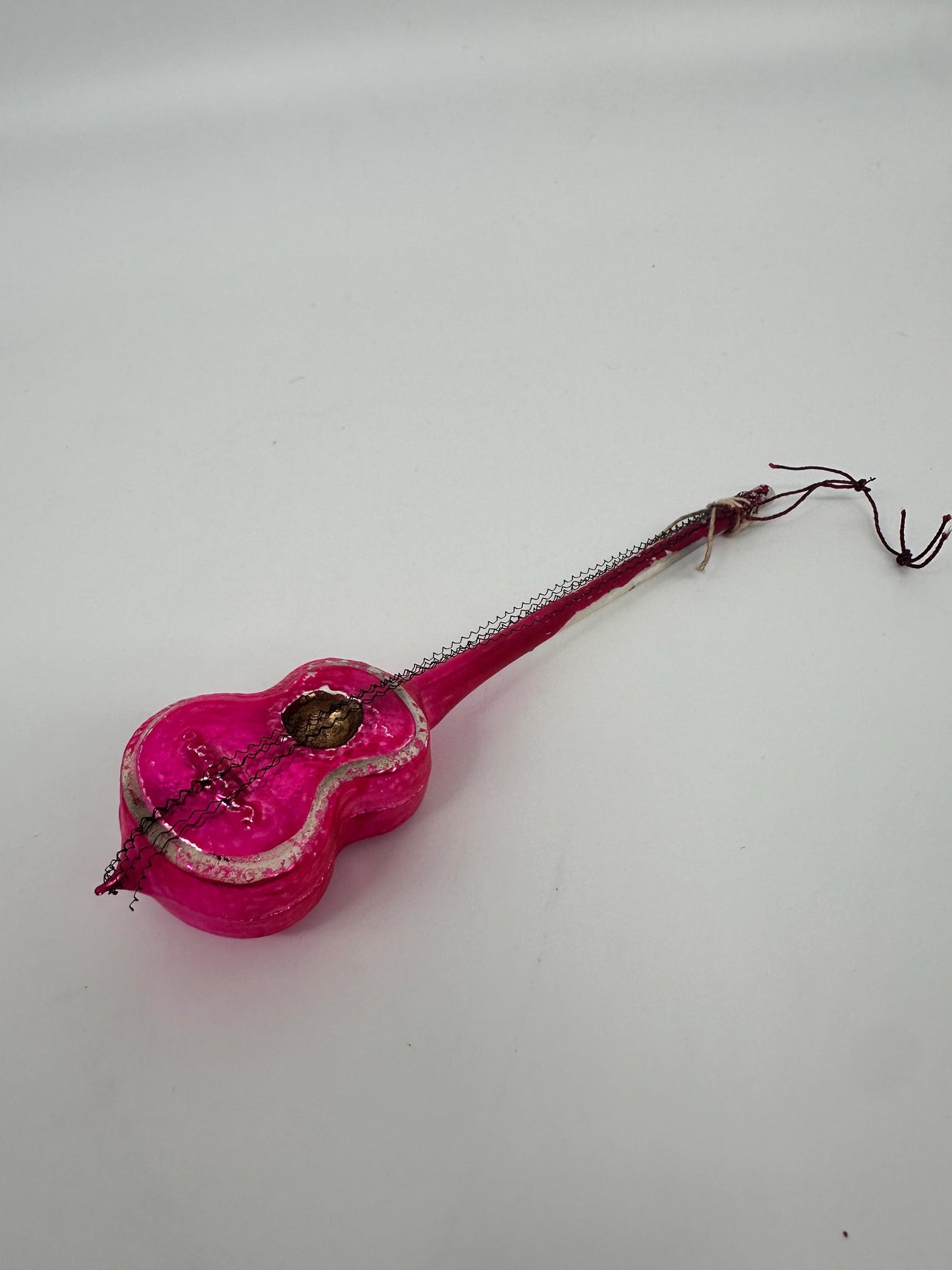 Vintage German Hand-Blown Glass Guitar Ornament | Fuchsia Holiday Tree Trim