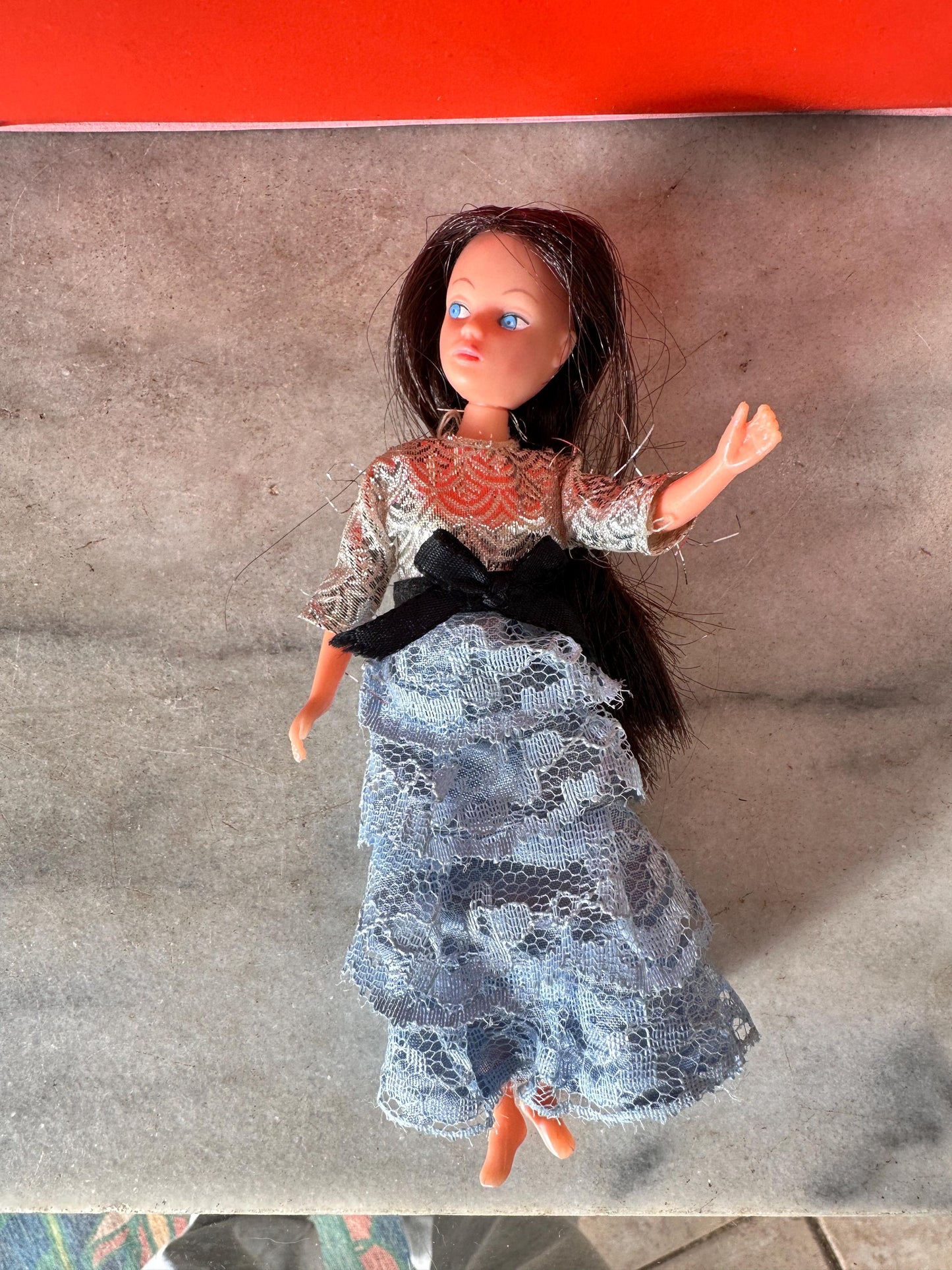 1960s Mod Fashion Doll Wardrobe Case with 6 Dolls, Orange Vinyl Retro Toy Storage