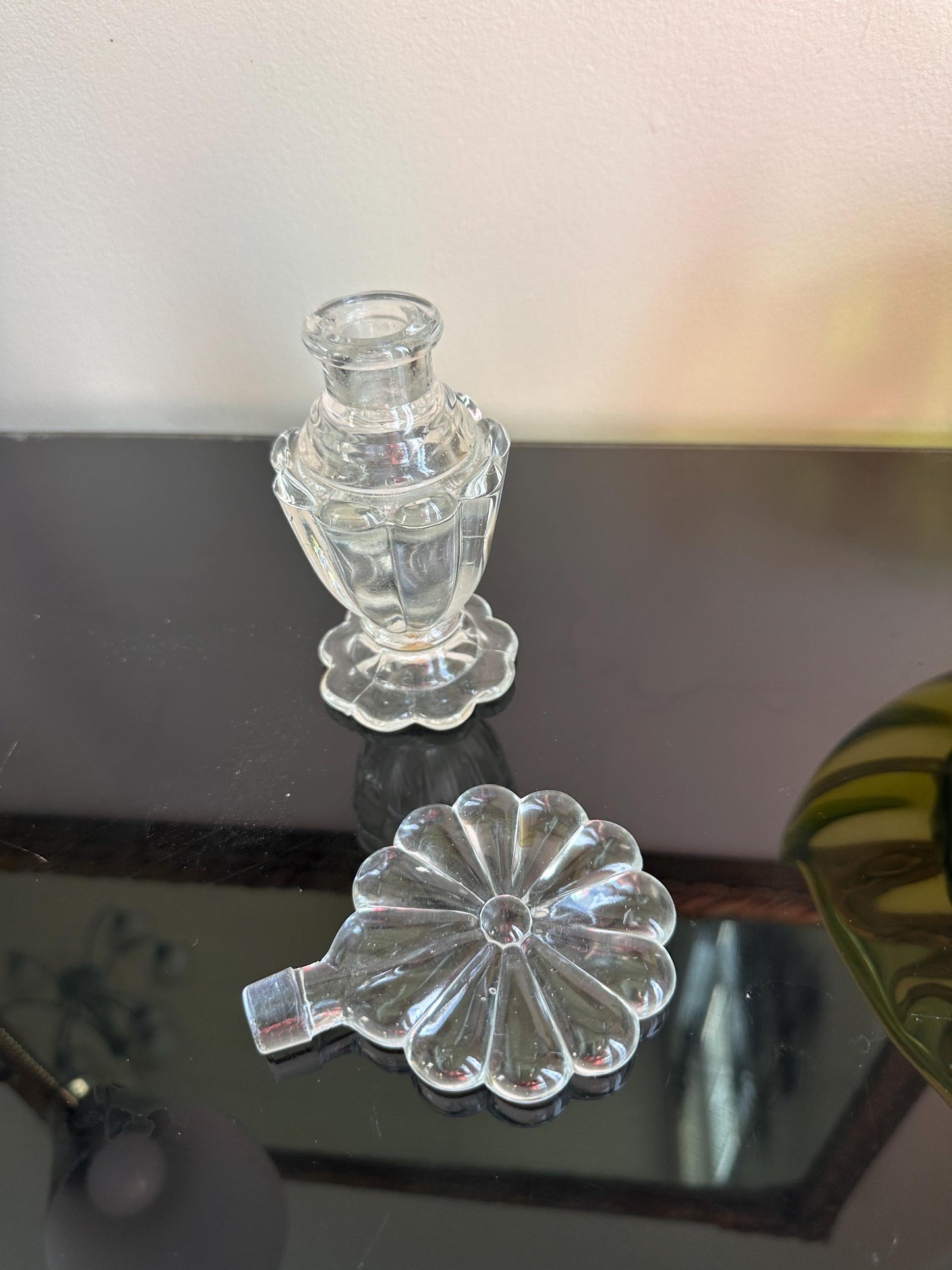 Vintage Perfume Bottle With Elaborate Flower Stopper Gorgeous Display Exceptional Gift